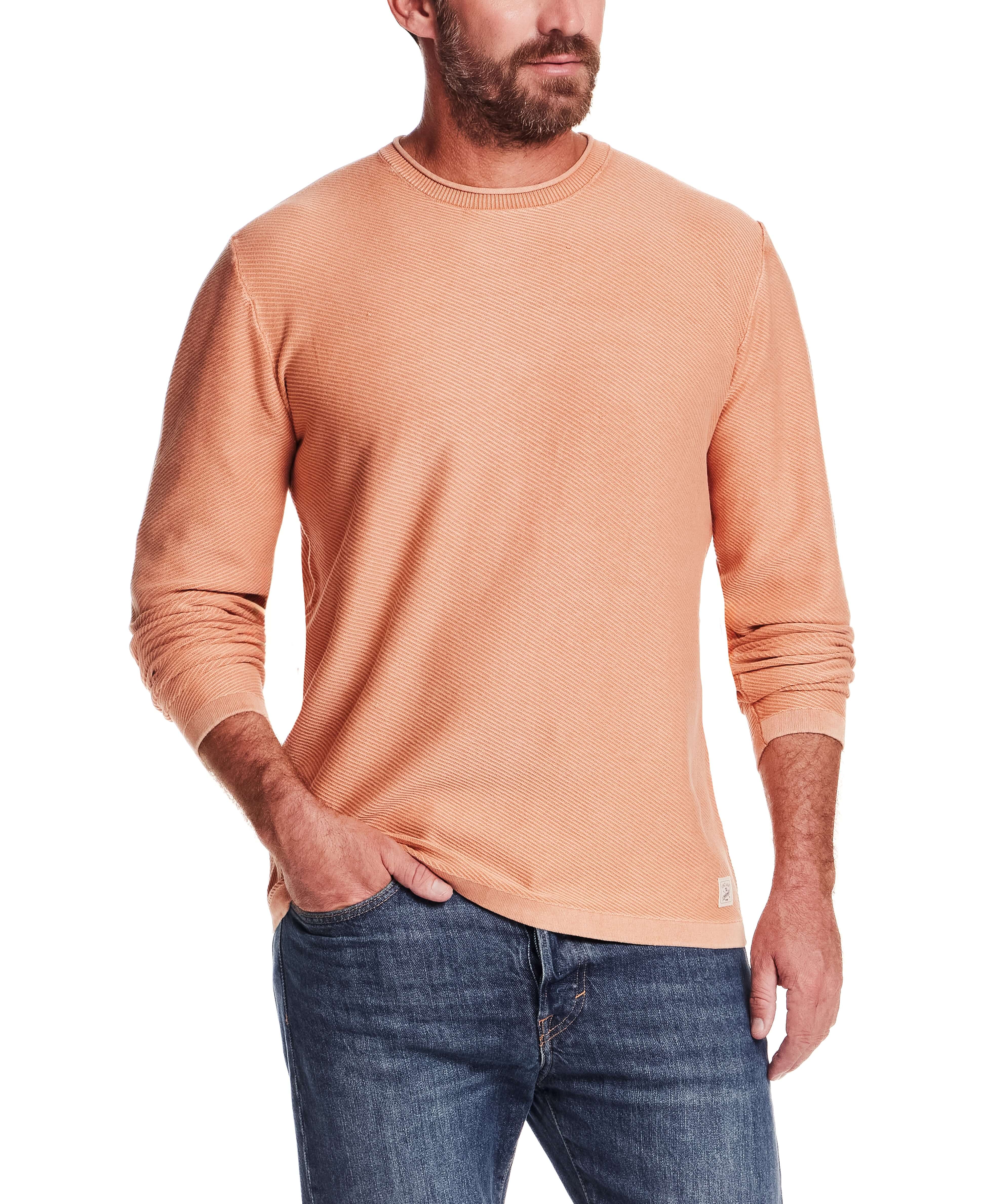 Twill Stonewash Sweater in Shell Coral featuring a classic roll-neck design and soft, airy twill knit texture.