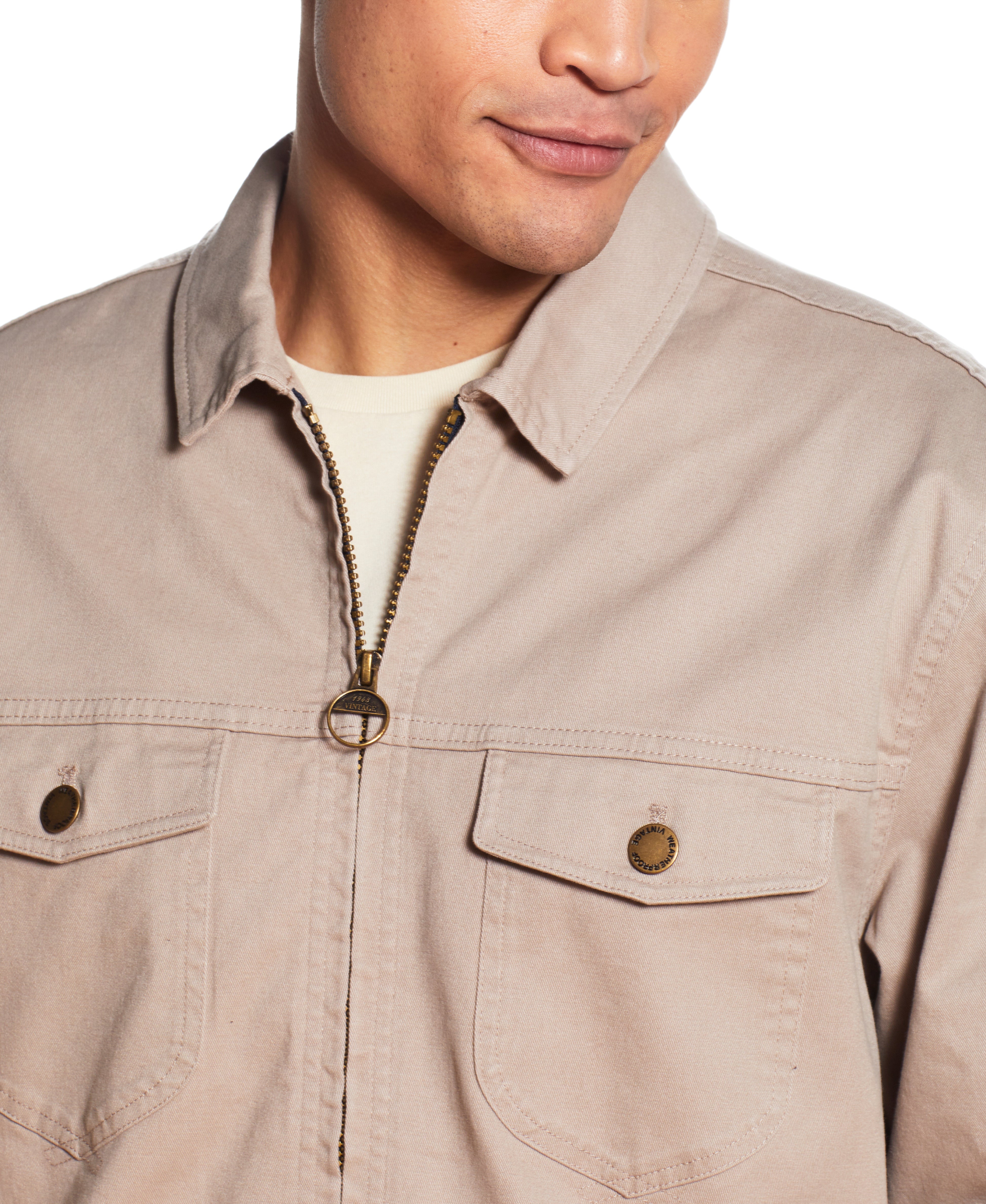 Twill Trucker In Vintage Khaki, showing front view with patch pockets and a comfortable fit.