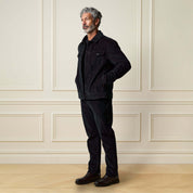 Two-Tone Cord Jacket in Black worn by a model, showcasing its unique design and modern appeal.