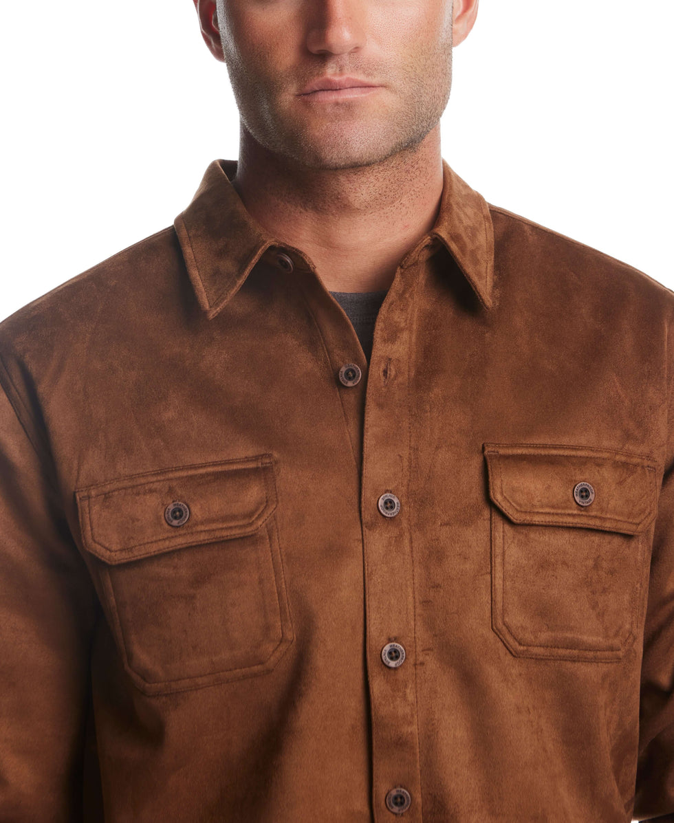 Unlined Sueded Shirt Jacket in Light Brown Luxurious Style