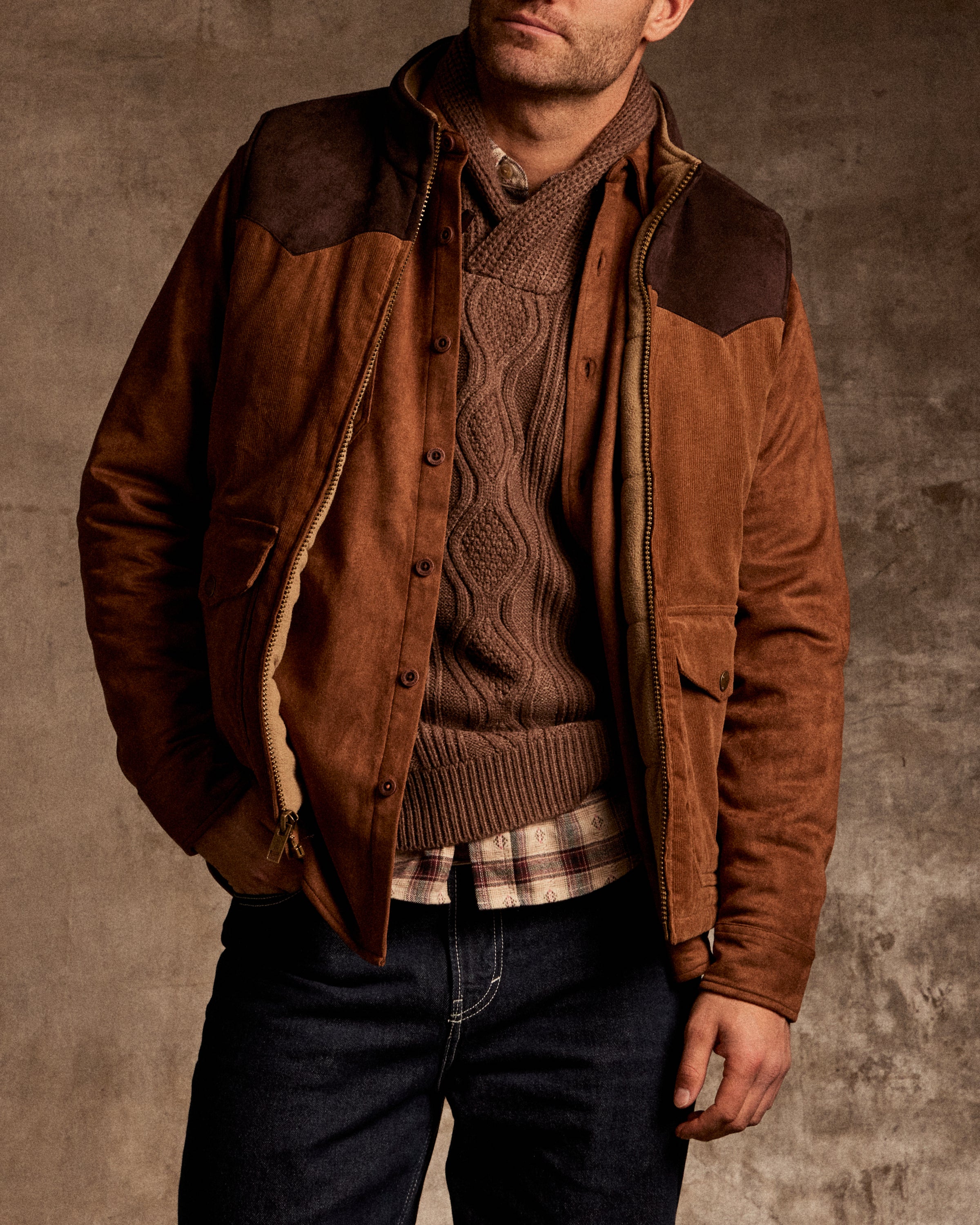 Western Cord and Suede Vest in Chocolate Torte