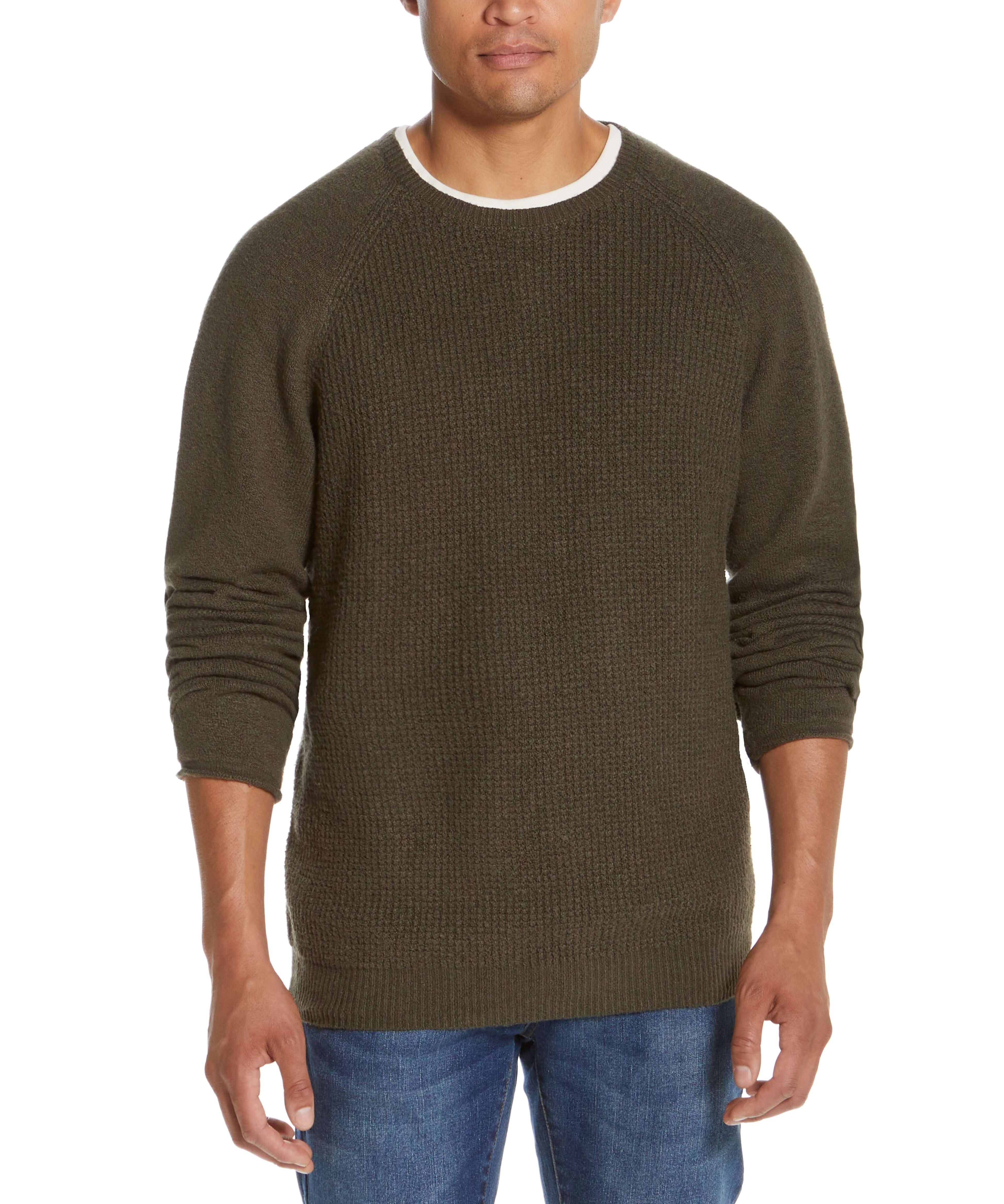 Men's Waffle Crewneck Sweater in Chive, super soft and lightweight, ideal for layering, featuring a cozy waffled texture.