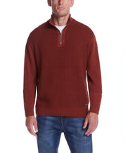 Waffle texture 1/4 zip sweater in roasted russet, crafted from 100% cotton for comfort and style.