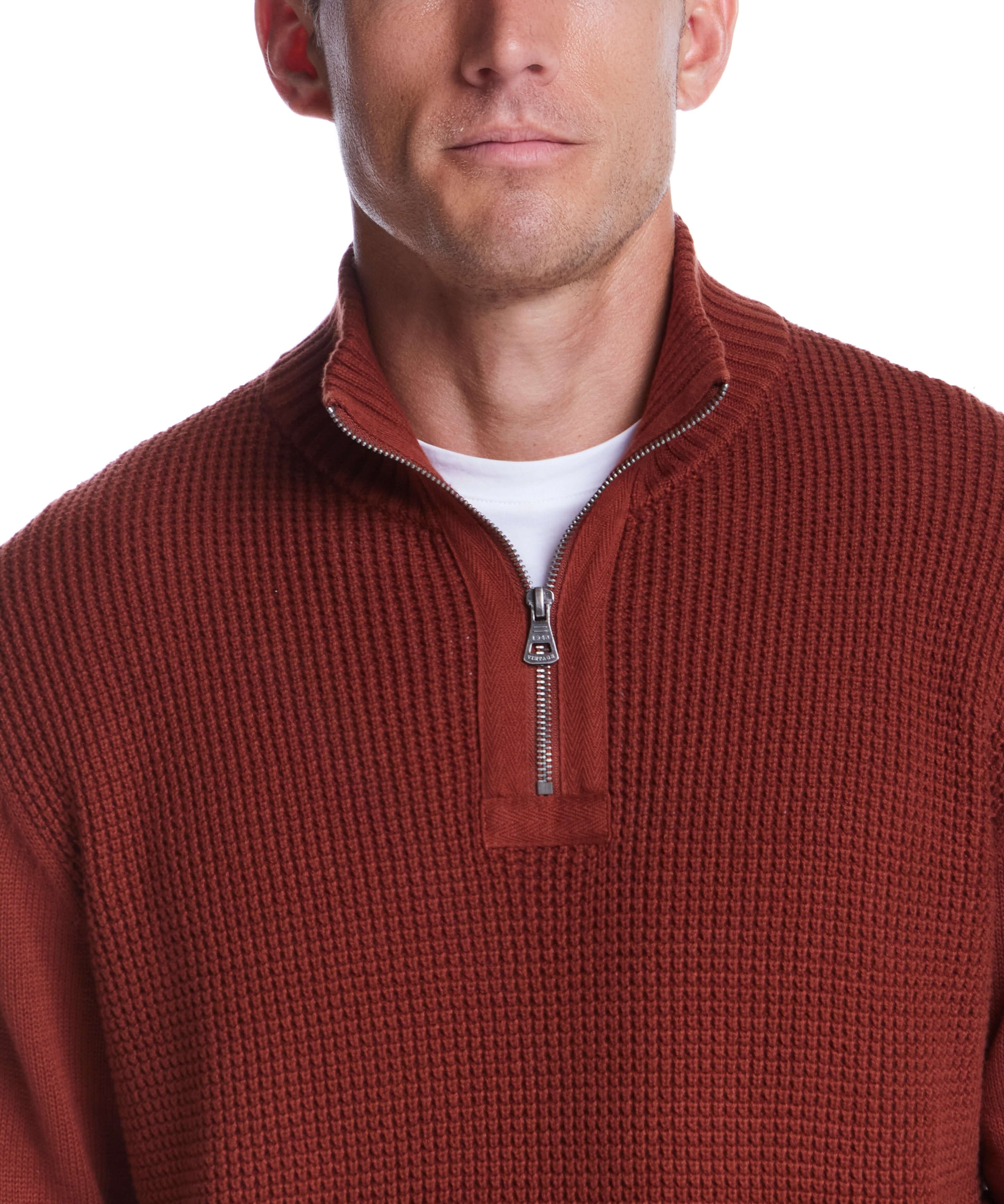 4 zip pullover in roasted russet, crafted from 100% cotton for comfort and style.