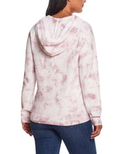 Back view of a Water Color Hoodie In Nirvana featuring a pink tie-dye design, perfect for casual wear.