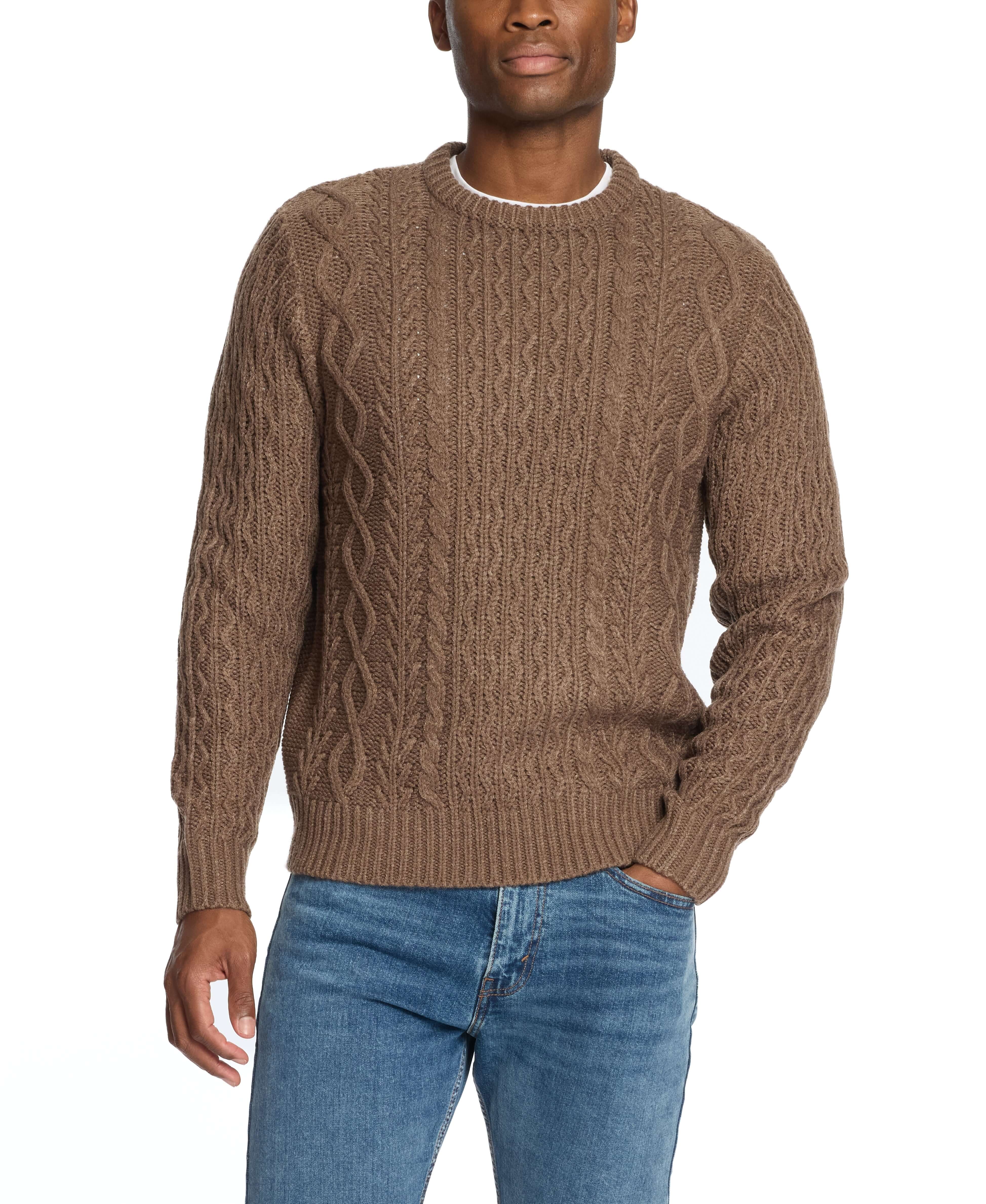 Zig Zag Cable Knit Crew in Flagstone, showcasing unique texture and cozy style for chilly days.