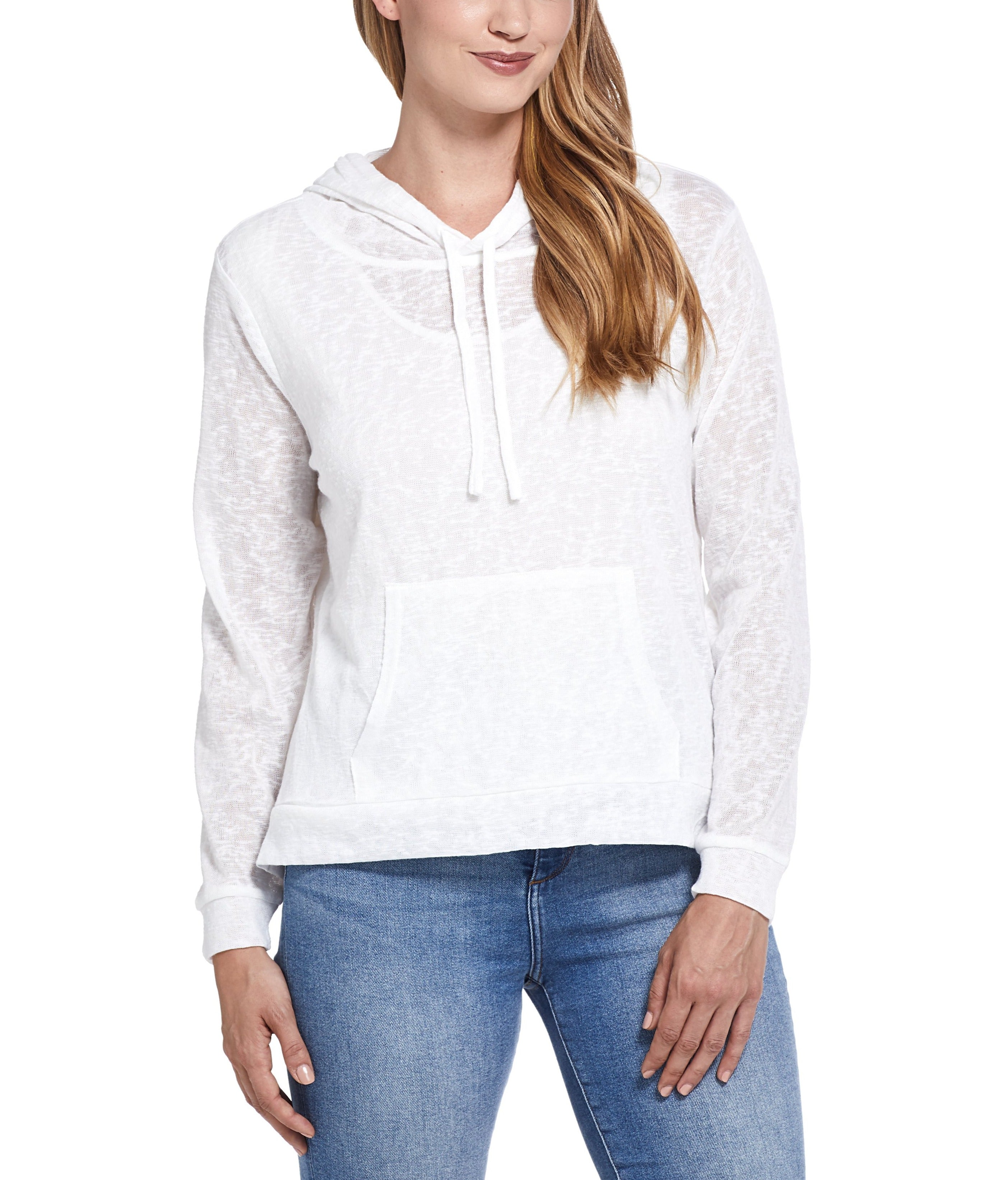 Womens Slub Hoodie Pullover in Cream