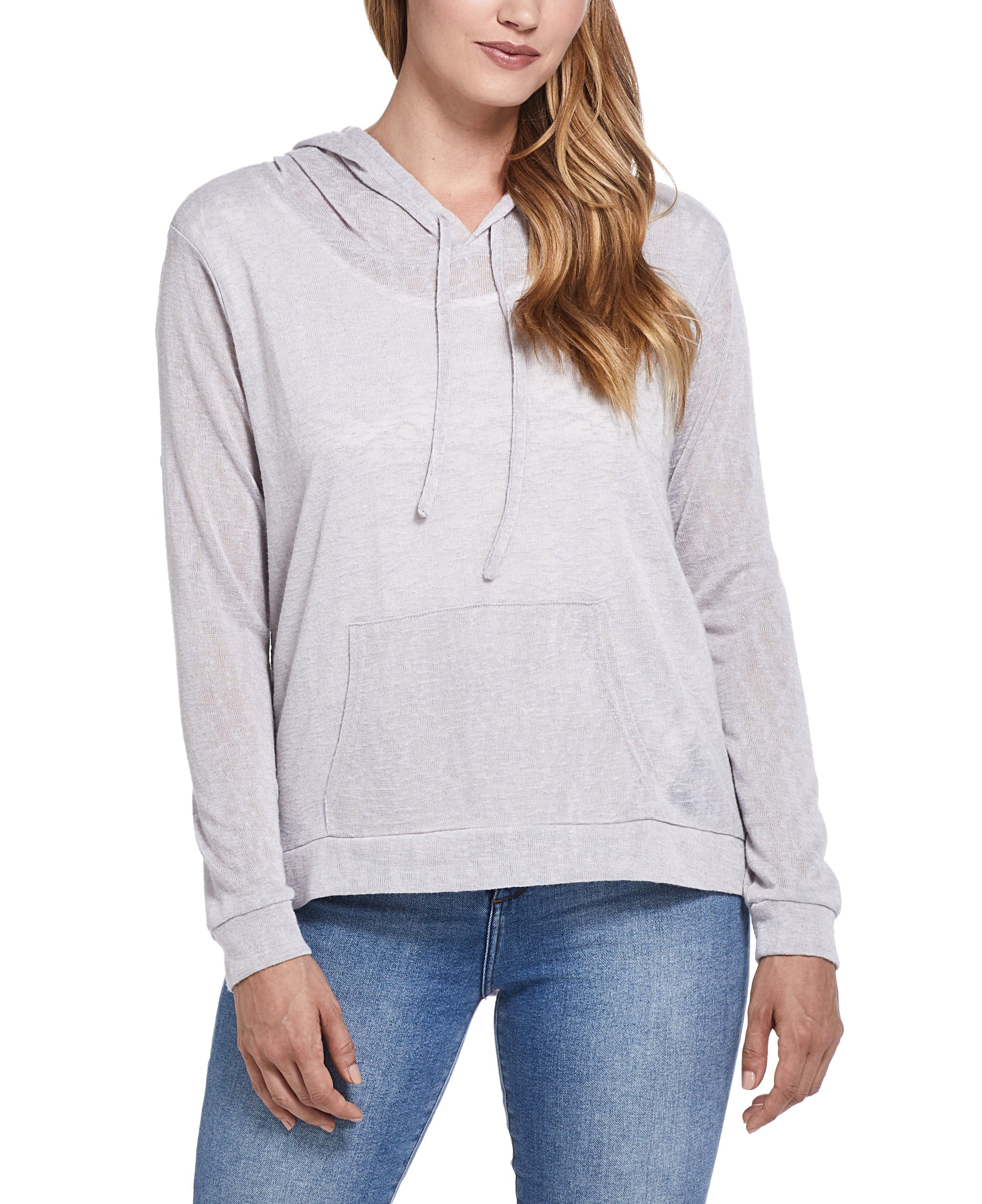 Womens Slub Hoodie Pullover in Silver