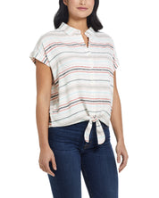Tie Front Linen shirt in Rio Red