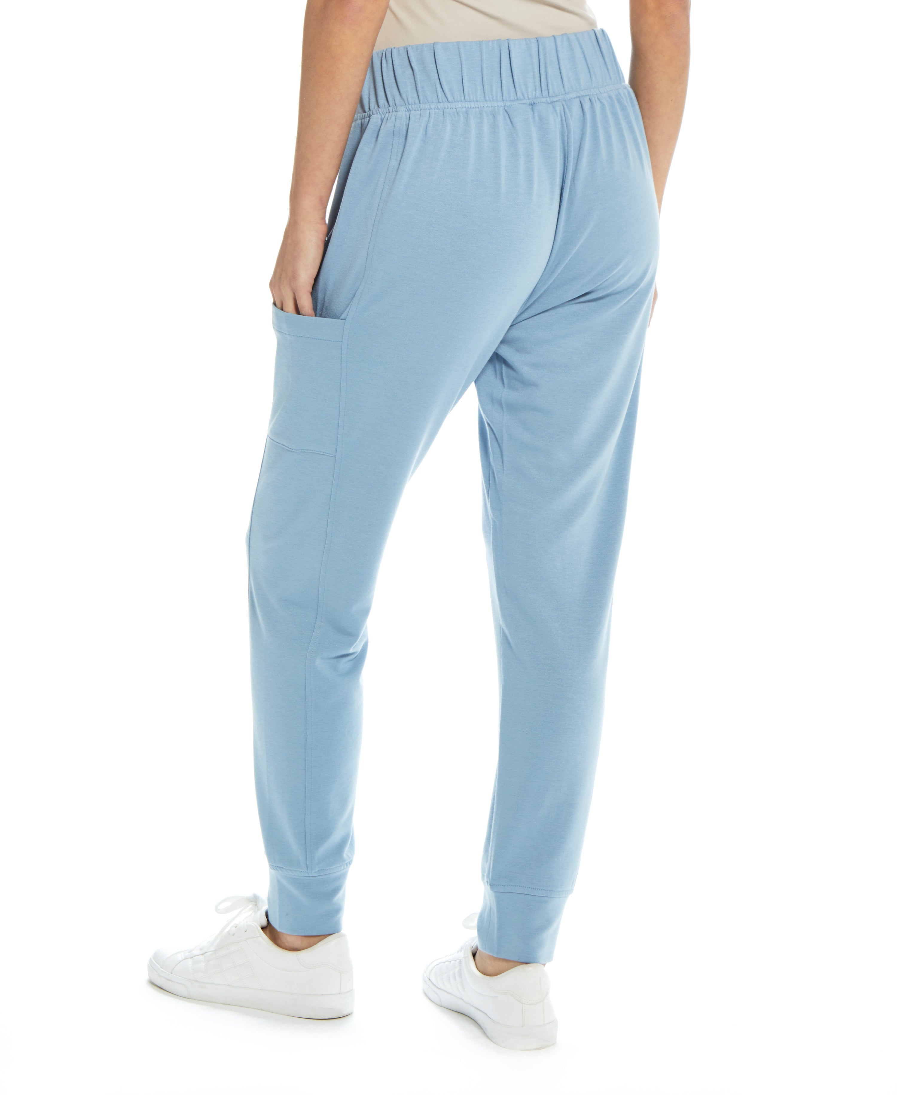WOMEN'S BELTED TERRY PANT IN DUSTY BLUE