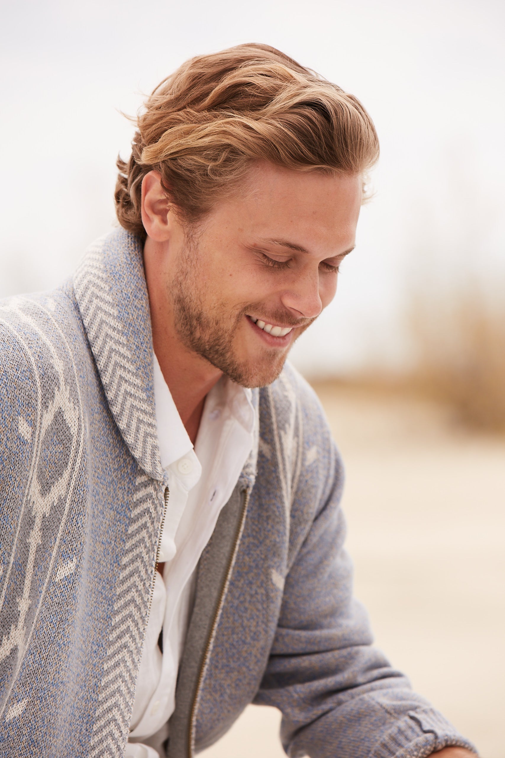 Western Pattern Full-Zip Cardigan Sweater In Prarie