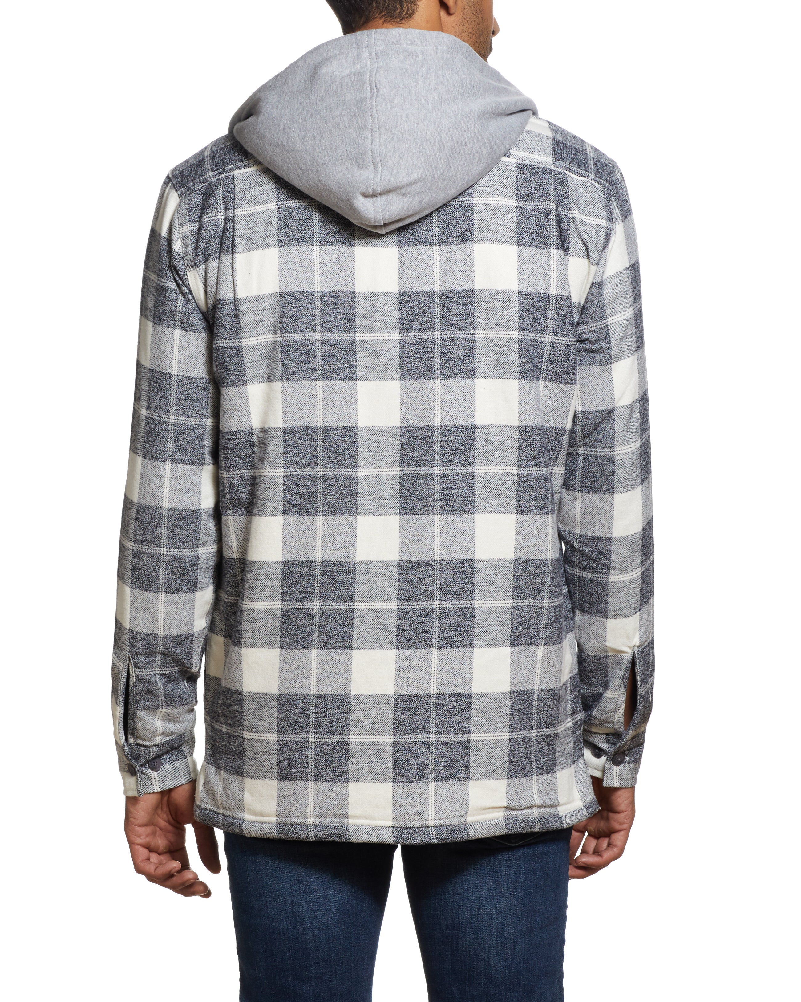 Sherpa Lined Hooded Shirt Jacket In Charcoal