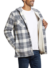 Sherpa Lined Hooded Shirt Jacket In Charcoal