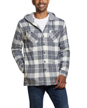 SHERPA LINED HOODED SHIRT JACKET in CHARCOAL