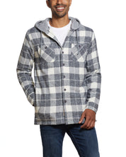 Sherpa Lined Hooded Shirt Jacket In Charcoal