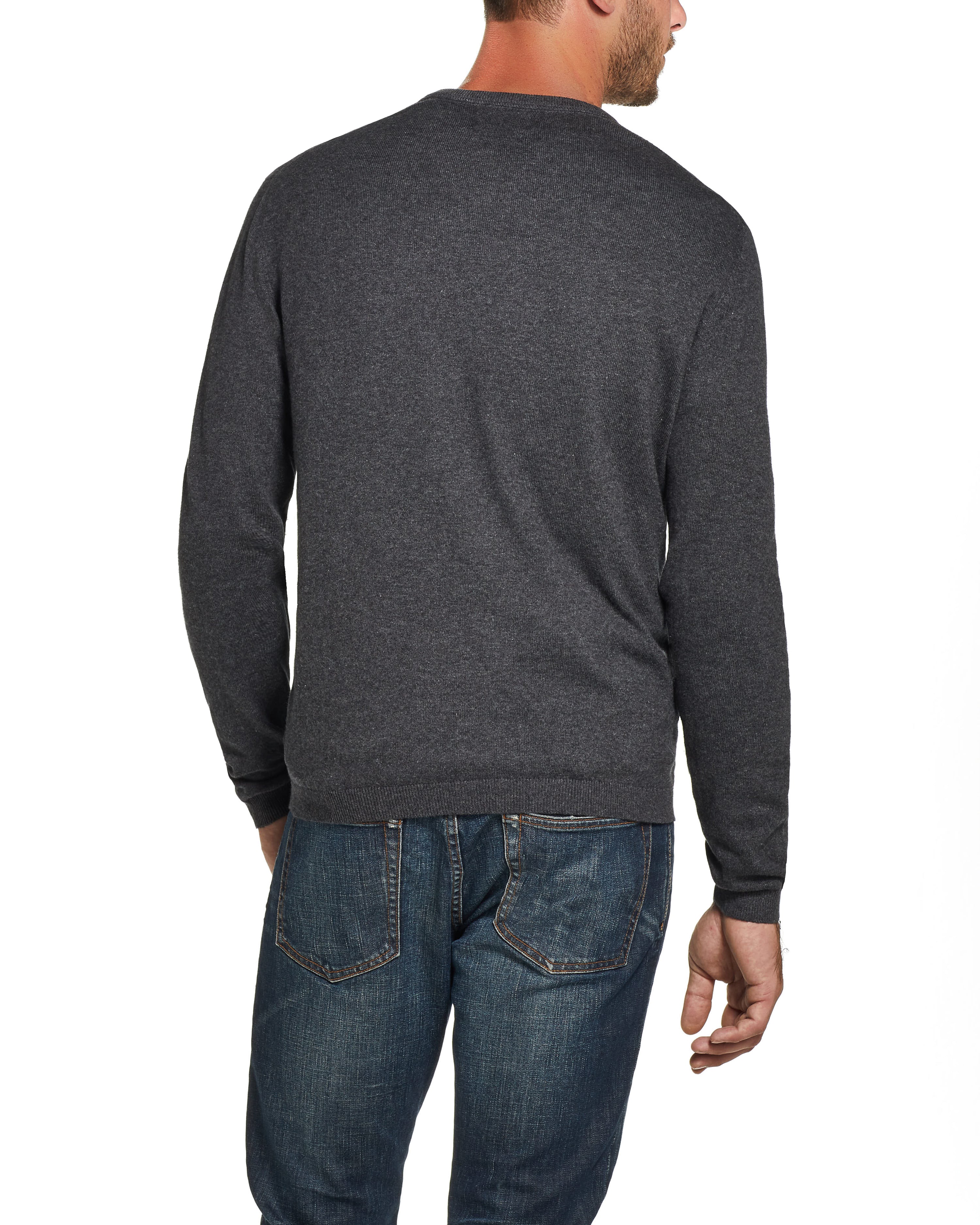 Cotton Cashmere V Neck Sweater in Charcoal Heather