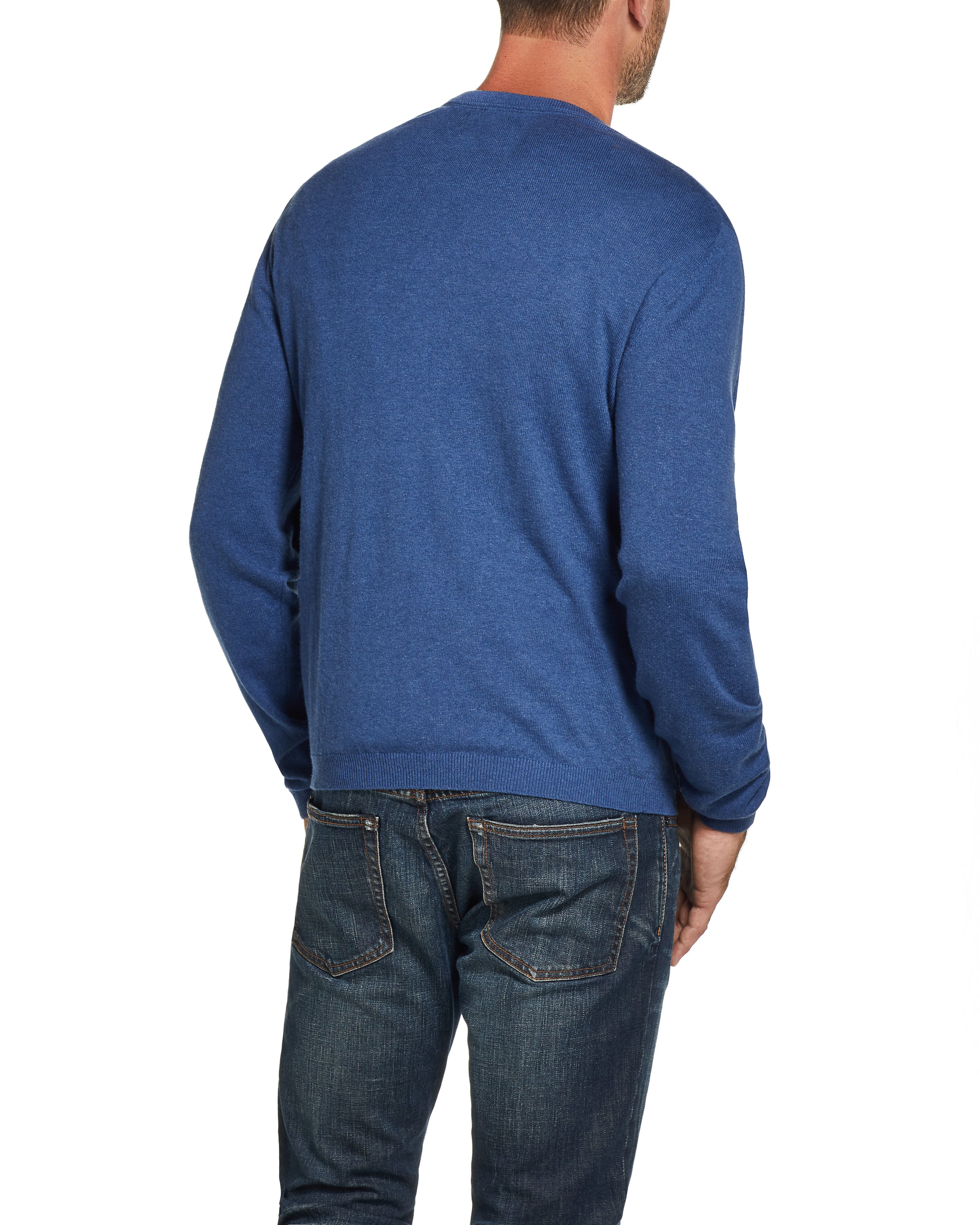 Cotton Cashmere V Neck Sweater in Lake Heather