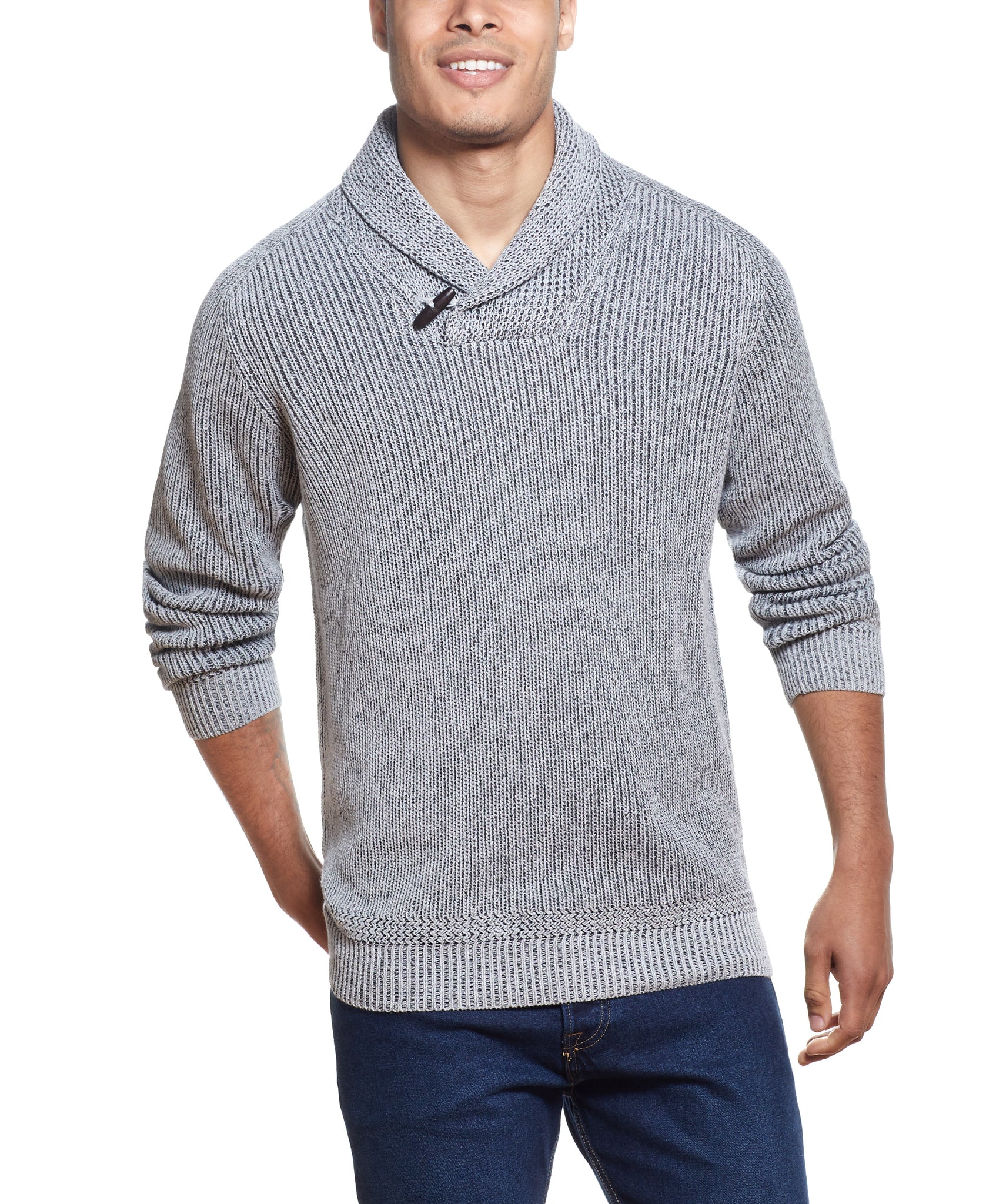 SHAKER TOGGLE SHAWL COLLAR SWEATER IN LIGHT GREY – Weatherproof