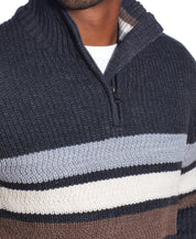 1/2 ZIP SHAKER STITCH STRIPE SWEATER IN CARBON HEATHER