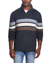 1/2 ZIP SHAKER STITCH STRIPE SWEATER IN CARBON HEATHER