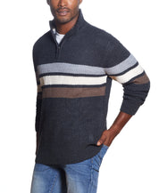 1/2 ZIP SHAKER STITCH STRIPE SWEATER IN CARBON HEATHER