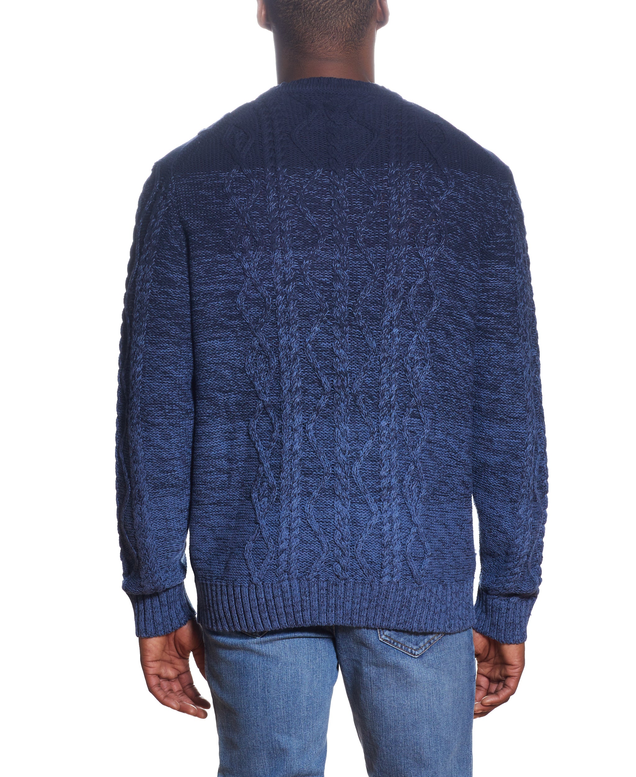 OMBRE CABLE CREW NECK SWEATER IN DENIM TWIST