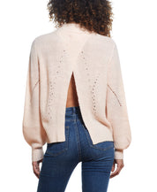 Sparkly Open Back Ballon Sleeve Mock Neck Sweater In Light Pink