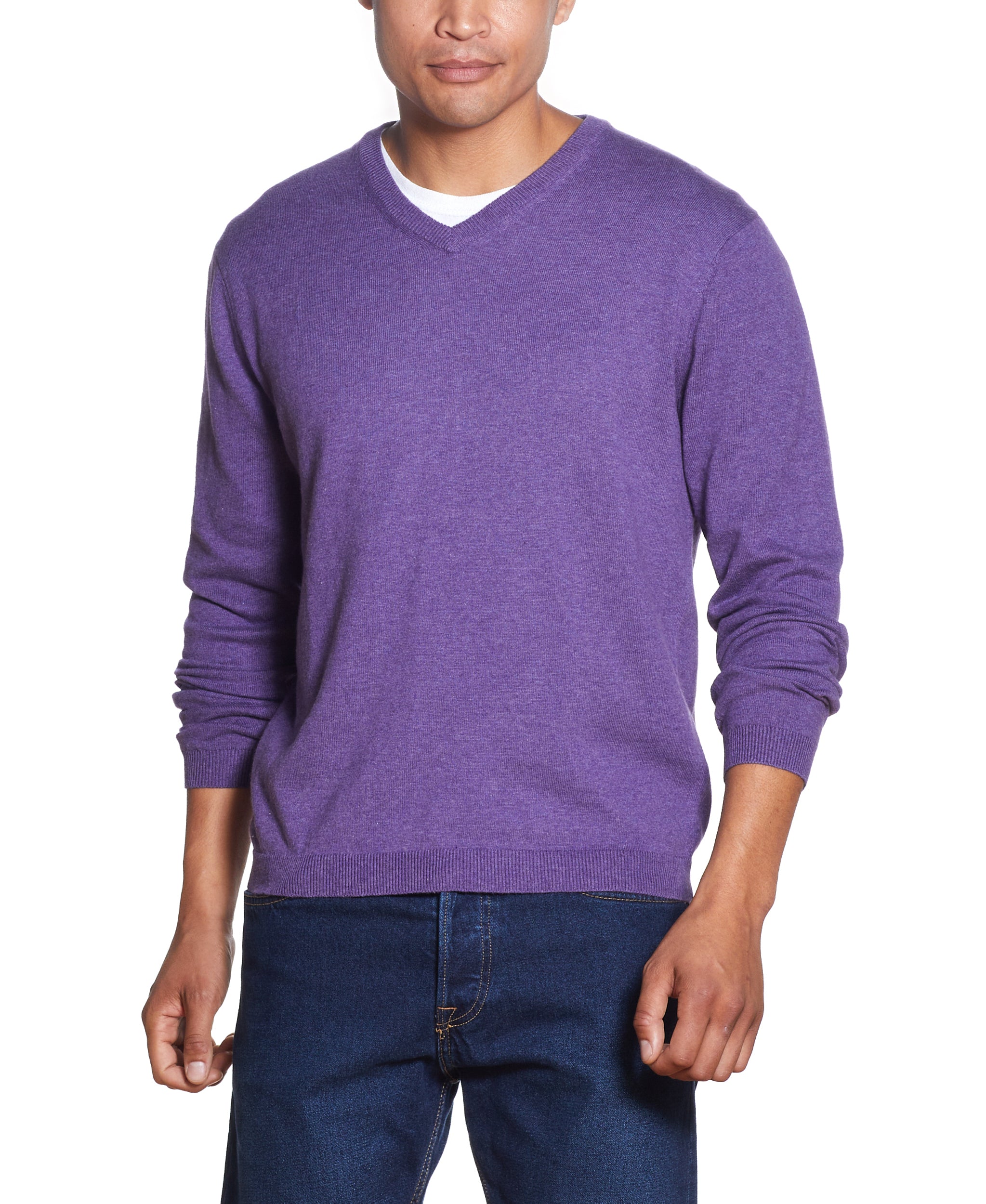 COTTON CASHMERE V NECK SWEATER IN AMETHYST