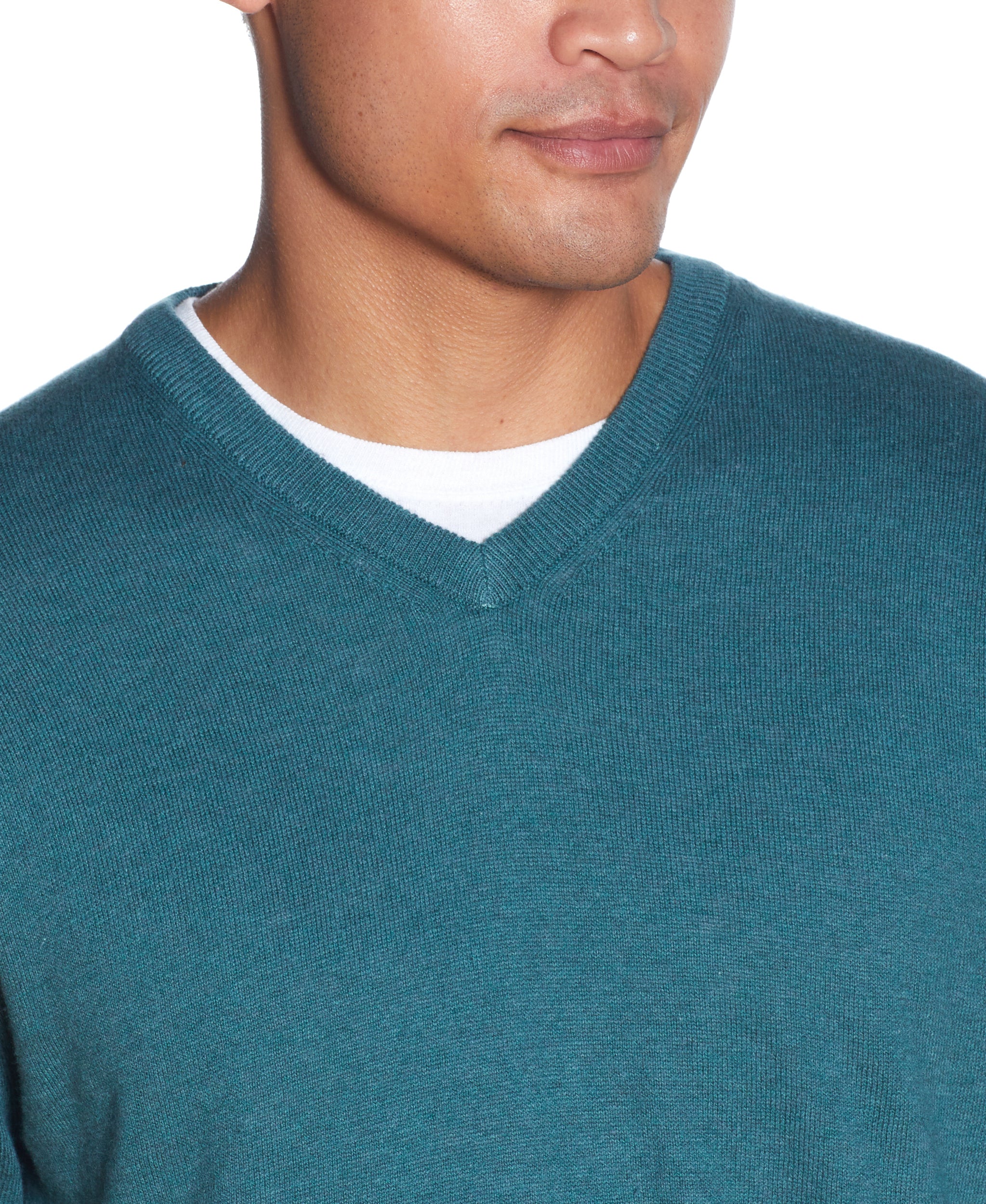Cotton Cashmere V Neck Sweater in Mallard