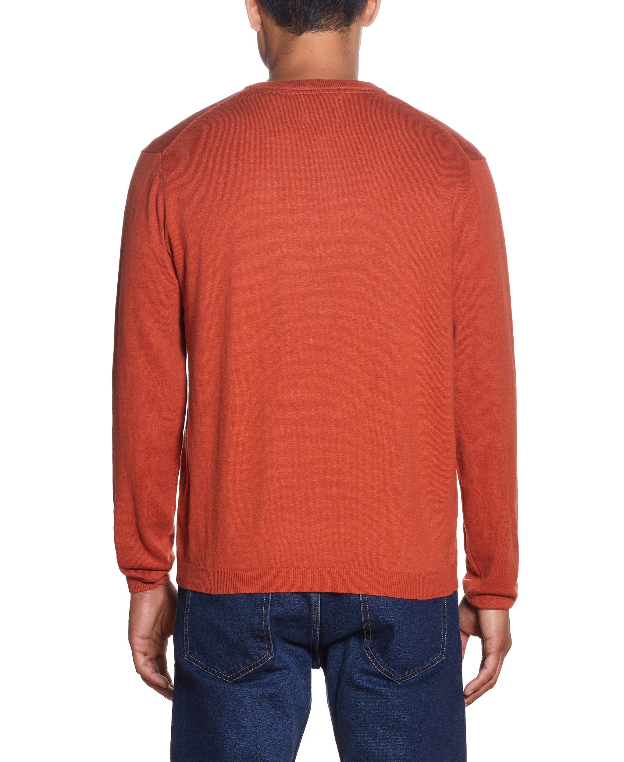 Cotton Cashmere V Neck Sweater in Color Pumpkin