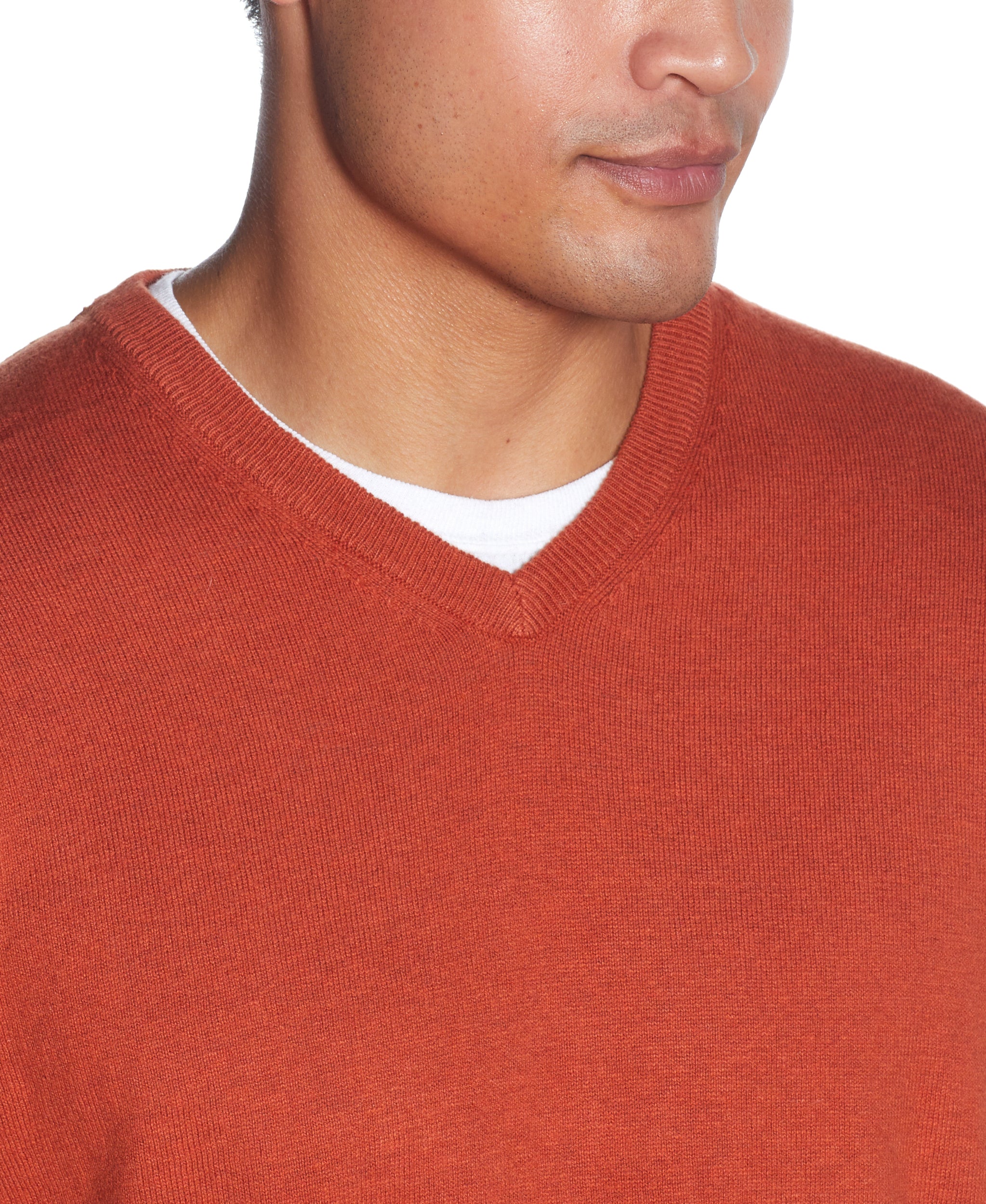 Cotton Cashmere V Neck Sweater in Color Pumpkin