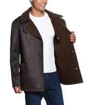 Double Breasted Faux Shearling Coat In Brown