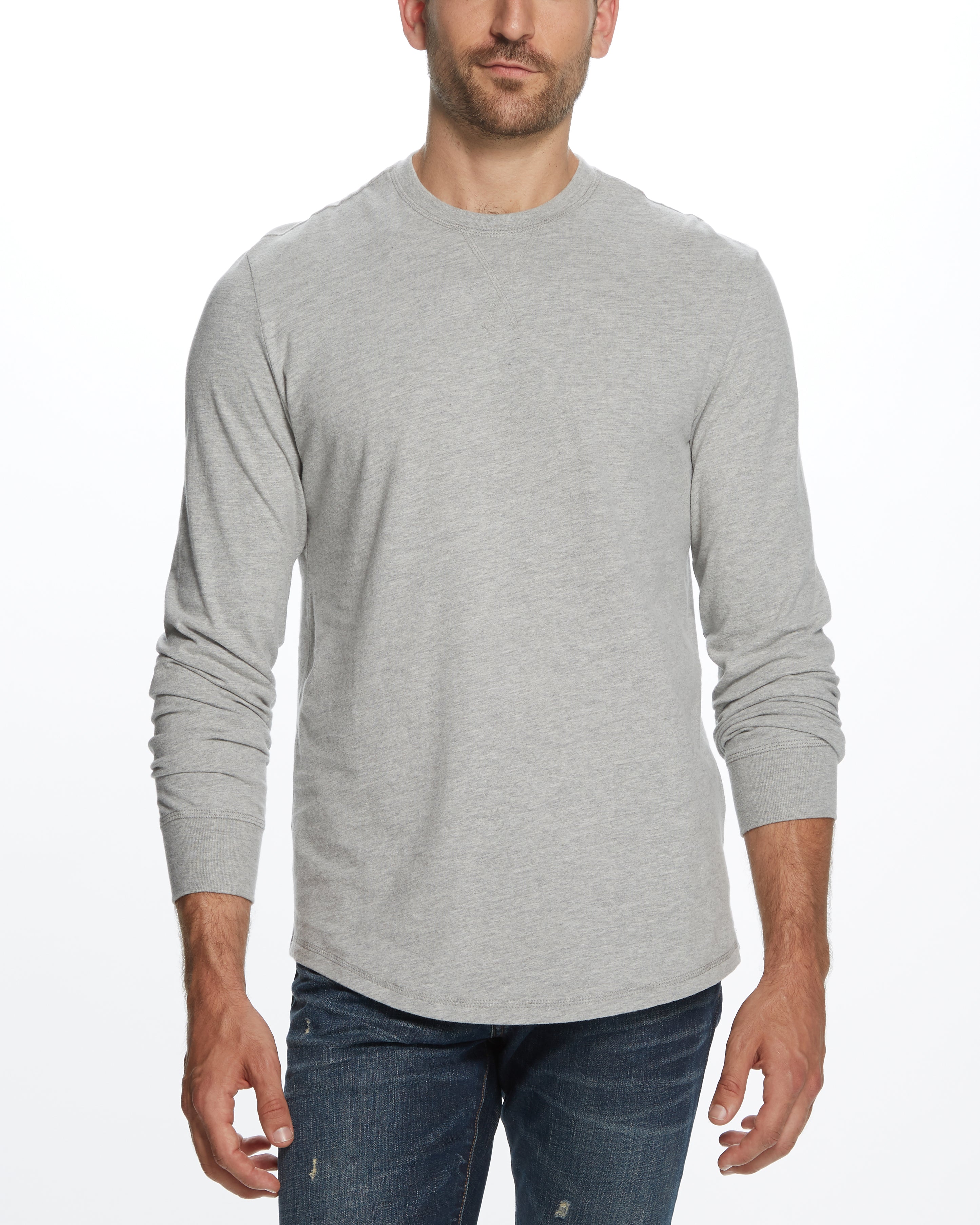 LONG SLEEVE BRUSHED CREW IN LIGHT GREY HEATHER