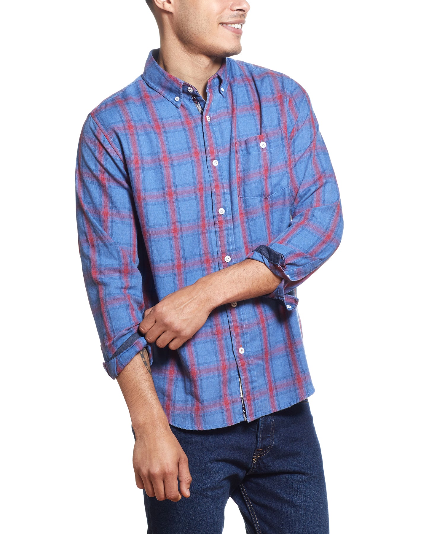 Long Sleeve burnout flannel Shirt IN STORMY BLUE SEA