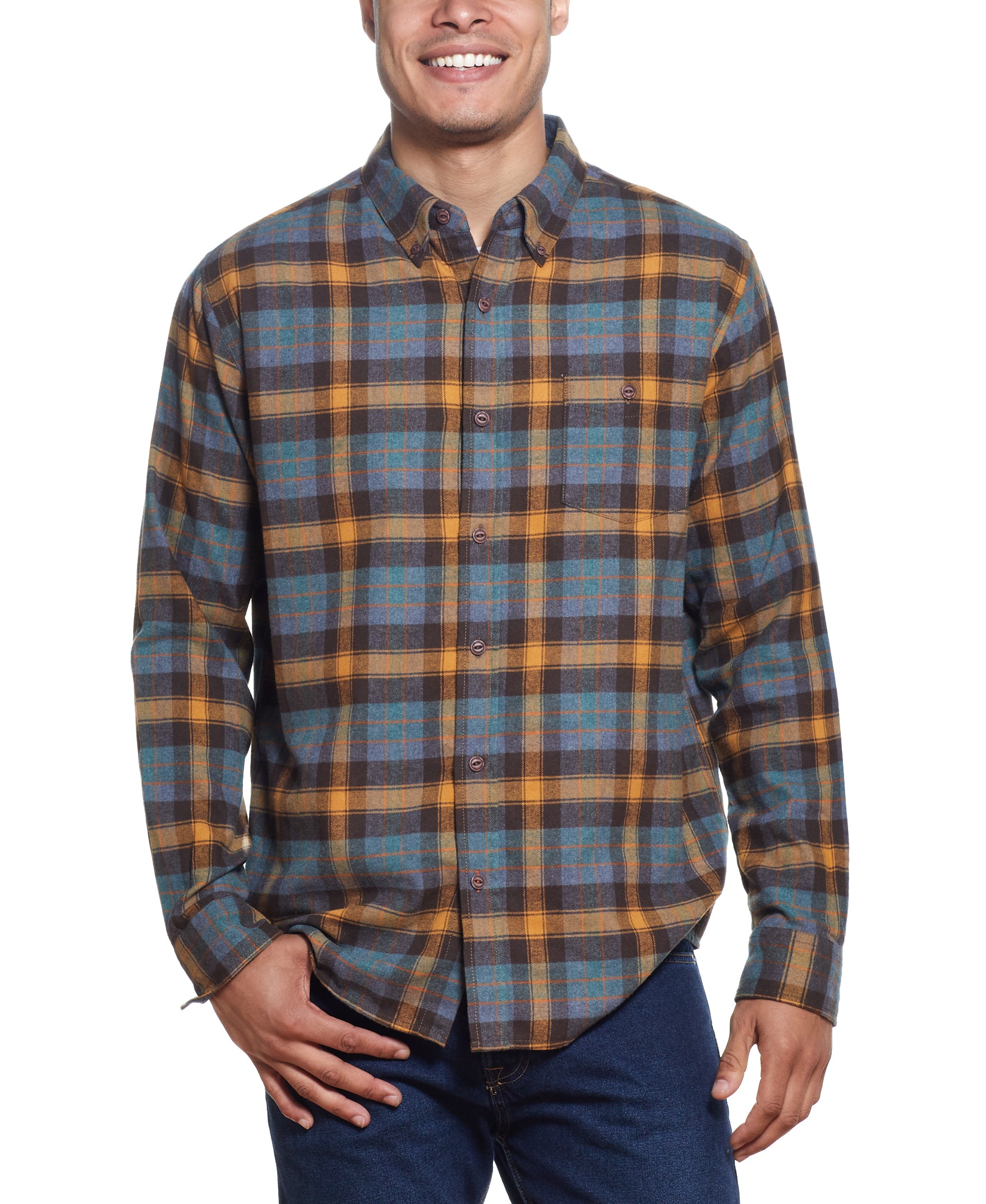 Long Sleeve ANTIQUE PLAID flannel IN PINE CONE GREEN