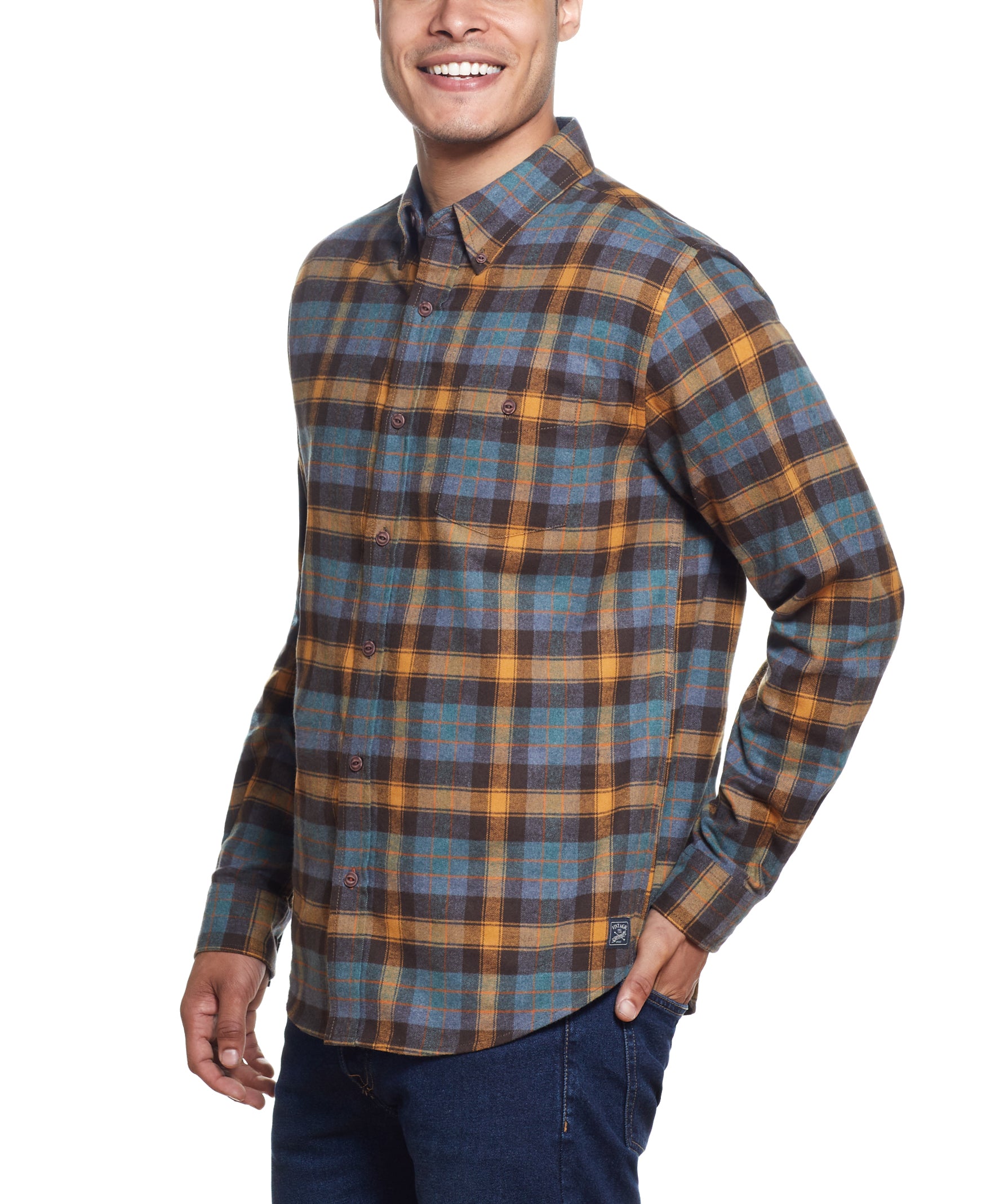 Long Sleeve ANTIQUE PLAID flannel IN PINE CONE GREEN