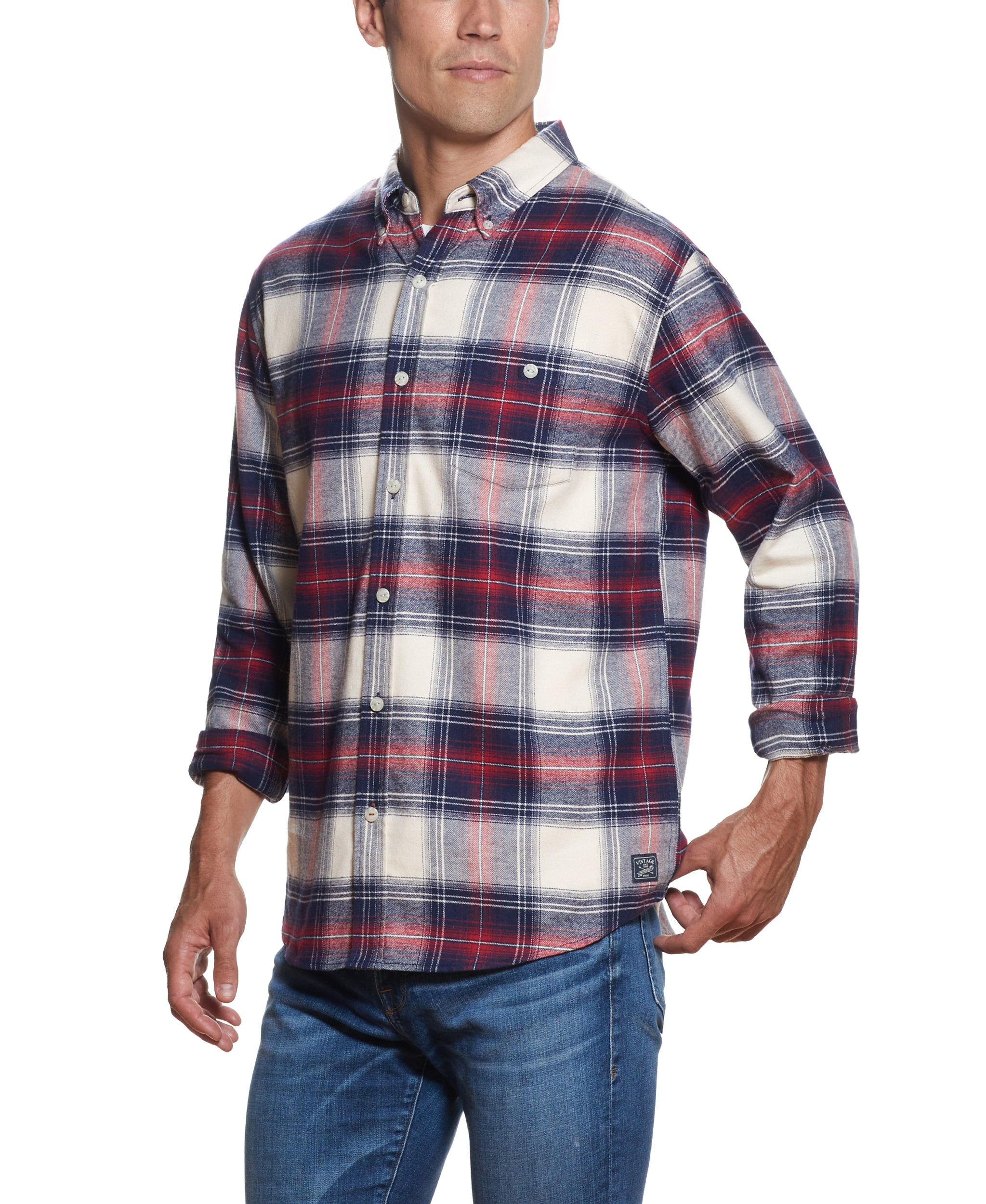 Long Sleeve ANTIQUE PLAID flannel IN SEED PEARL