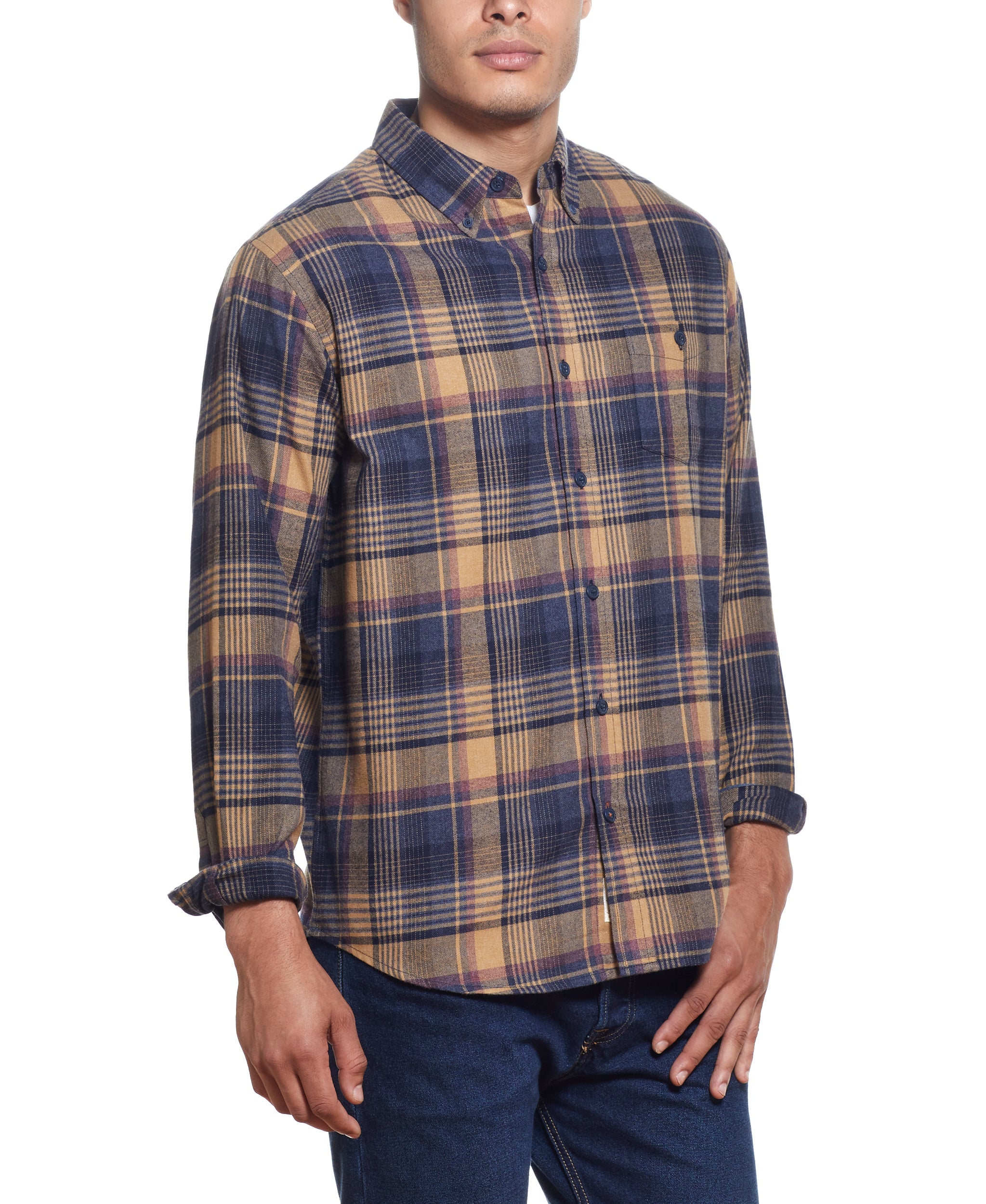 Long Sleeve ANTIQUE PLAID flannel IN BROWN