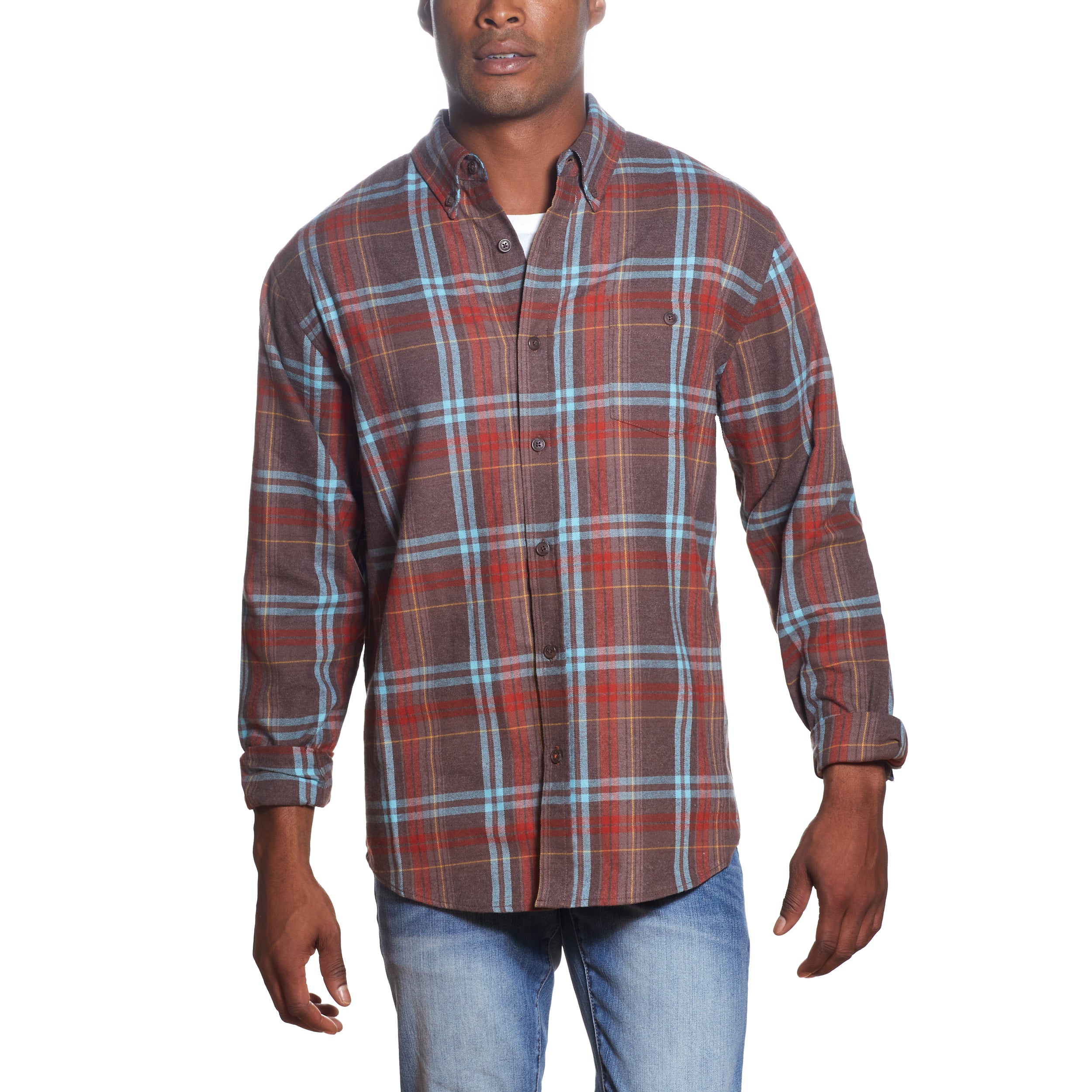 Long Sleeve ANTIQUE PLAID flannel IN SEPIA TINT
