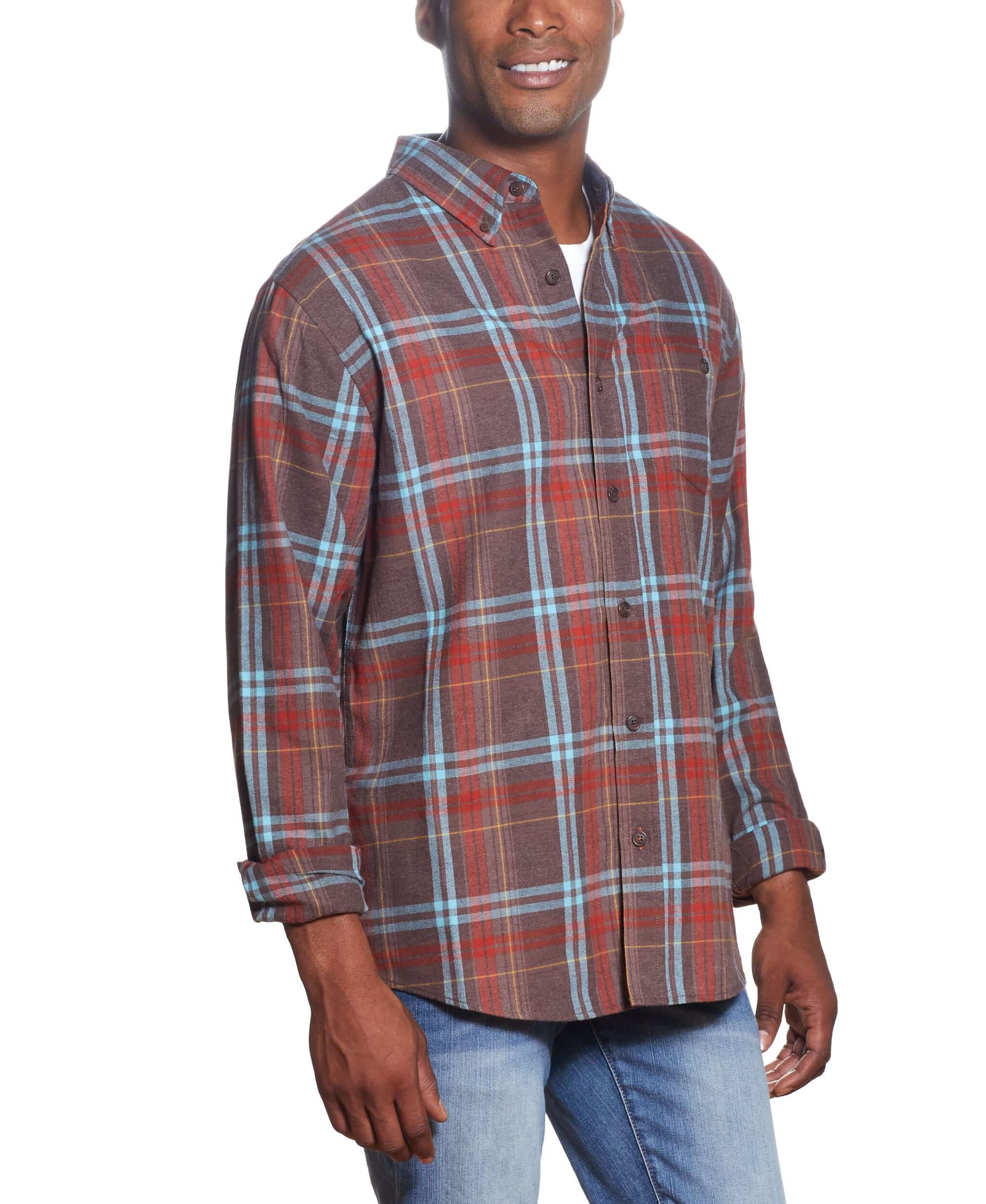 Long Sleeve ANTIQUE PLAID flannel IN SEPIA TINT