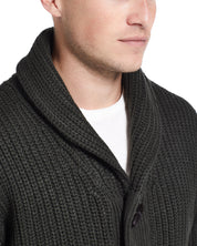 CARDIGAN SWEATER WITH WOODEN TOGGLES IN DARK OLIVE