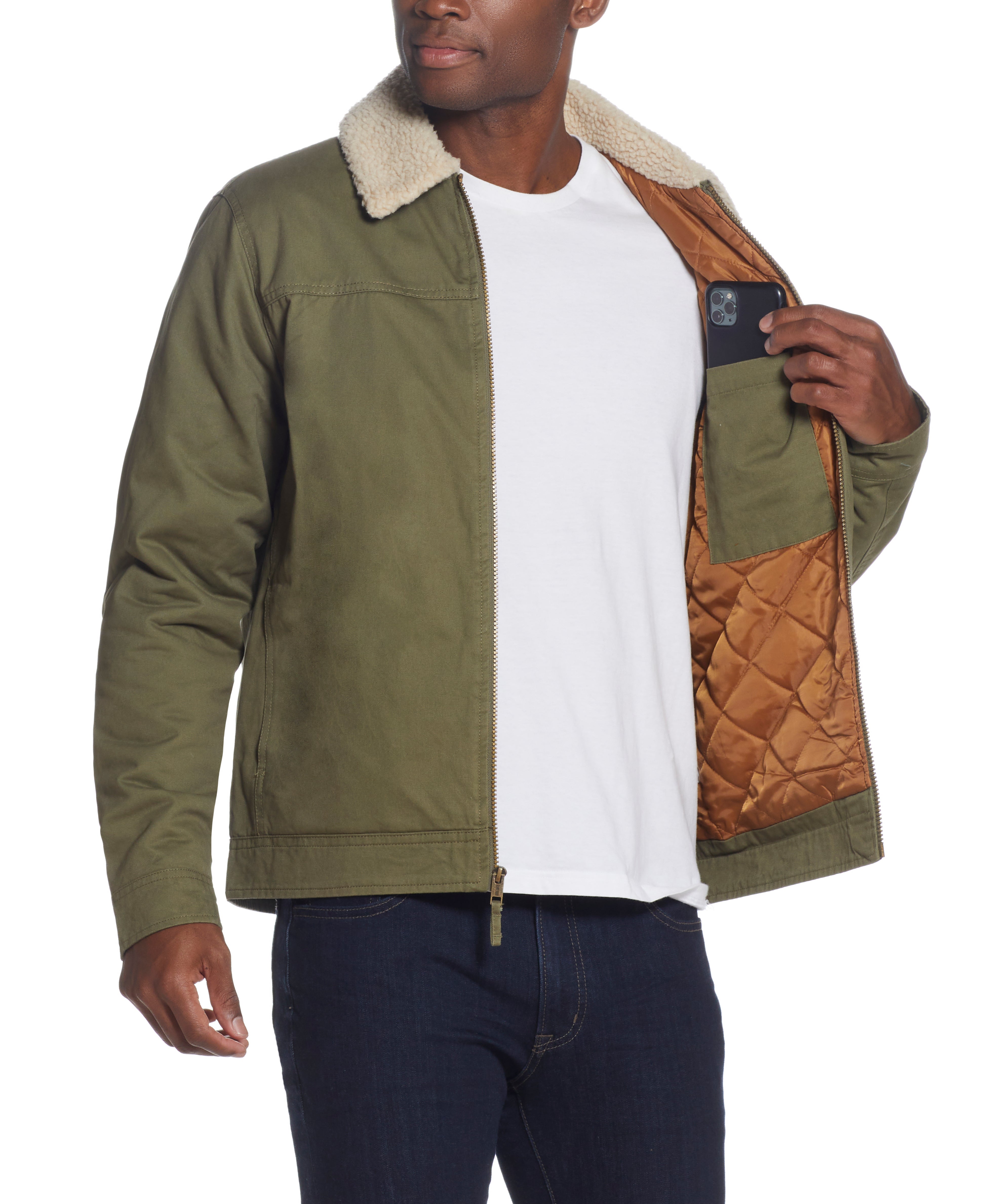 Twill Trucker Jacket In Olive Night