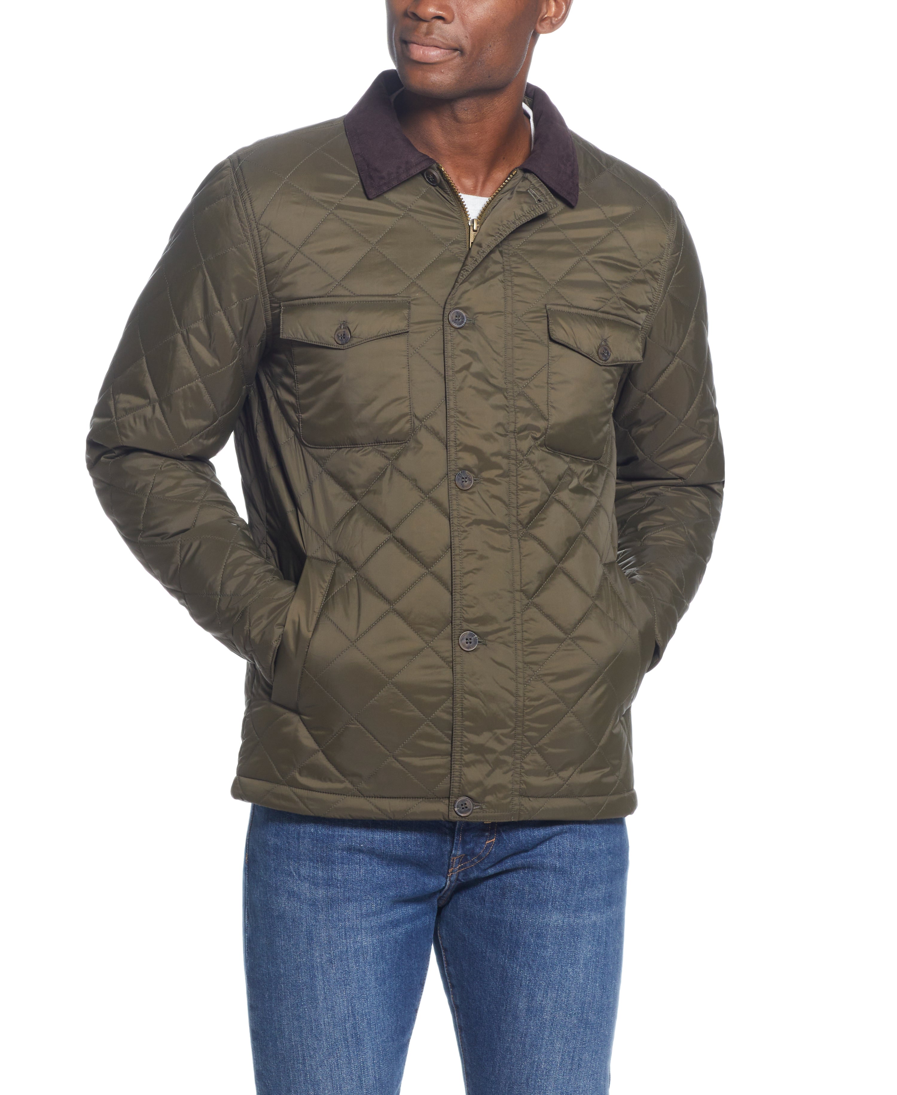 DIAMOND QUILTED NYLON JACKET IN BEECH GREEN