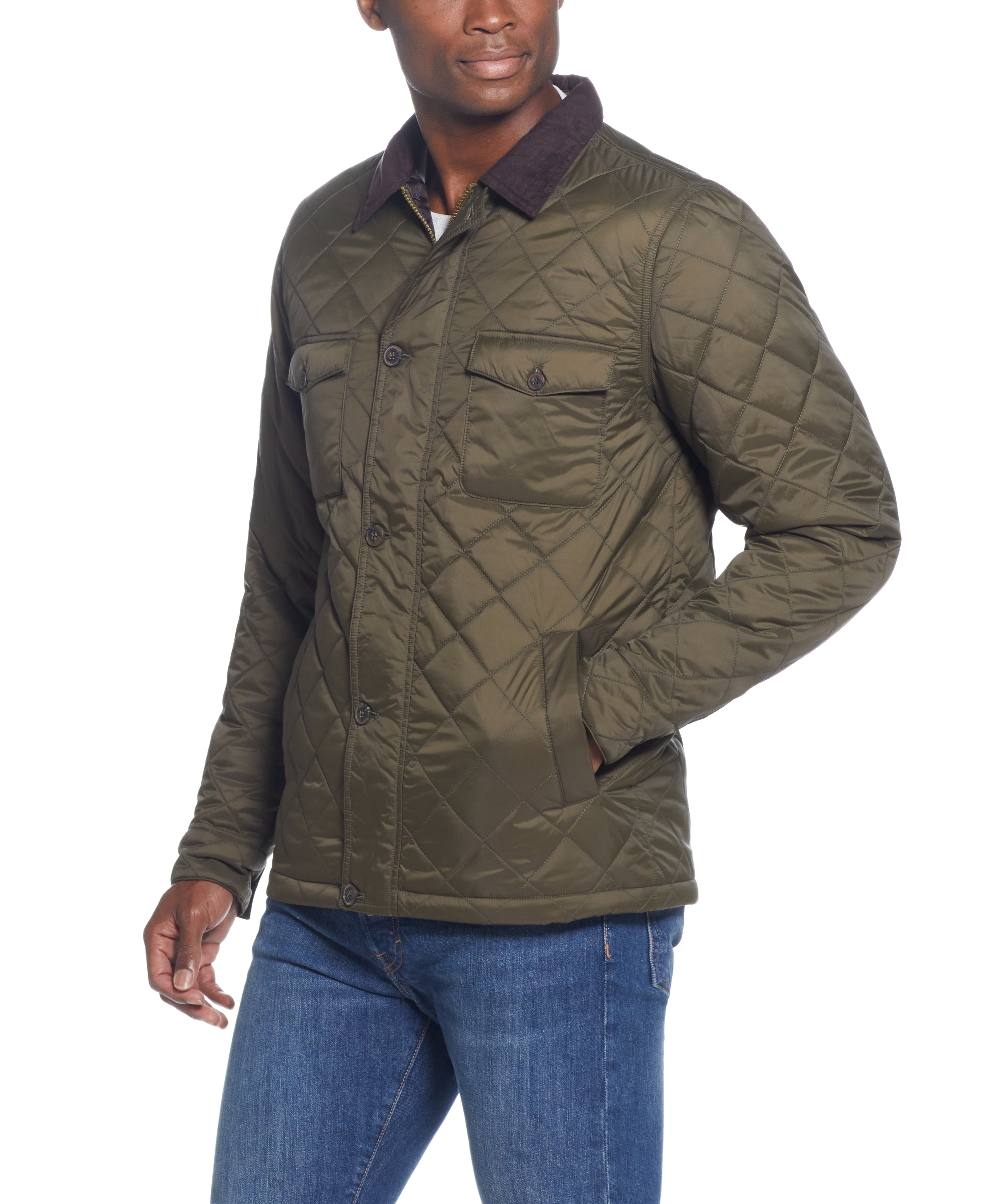 DIAMOND QUILTED NYLON JACKET IN BEECH GREEN