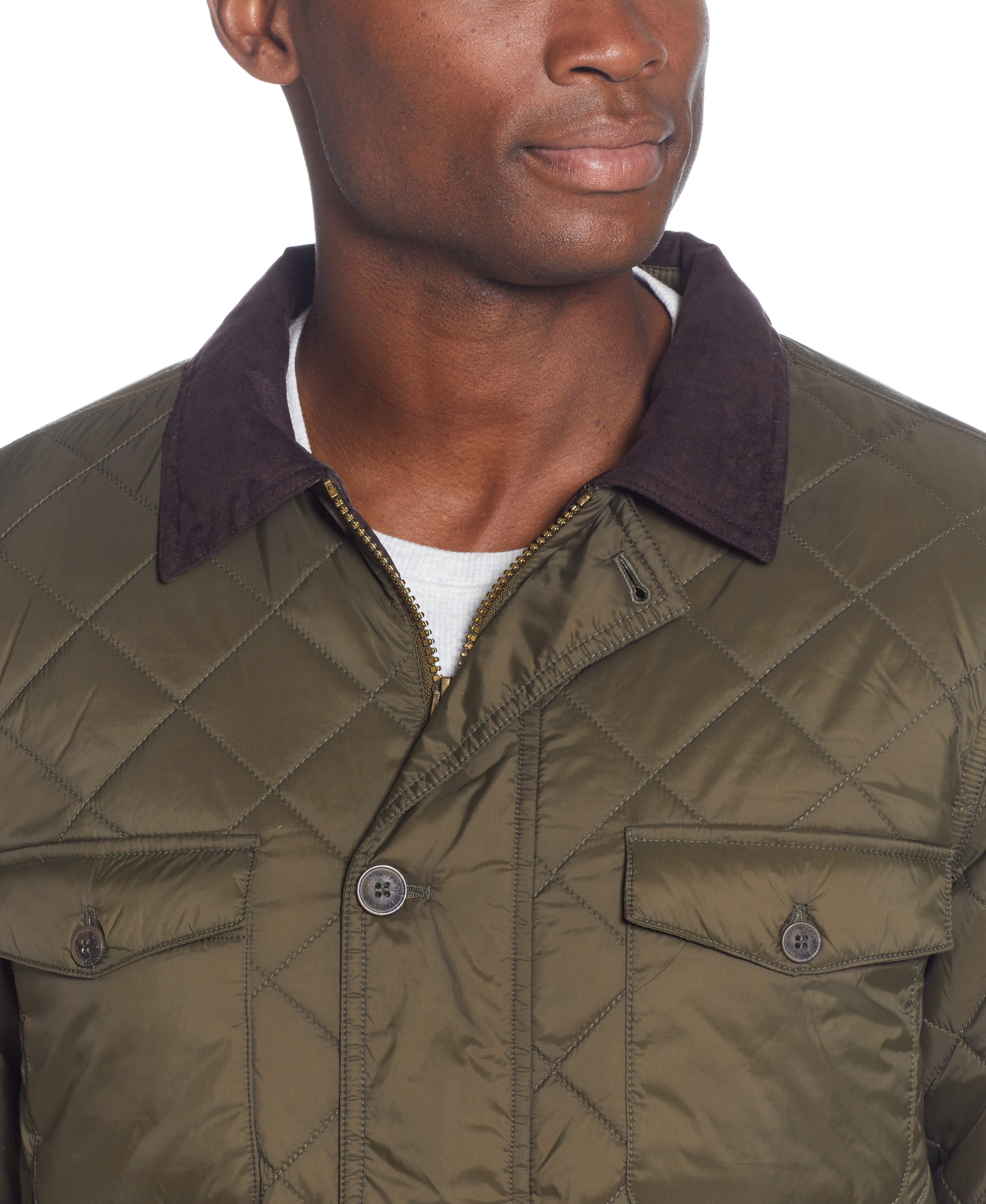 DIAMOND QUILTED NYLON JACKET IN BEECH GREEN