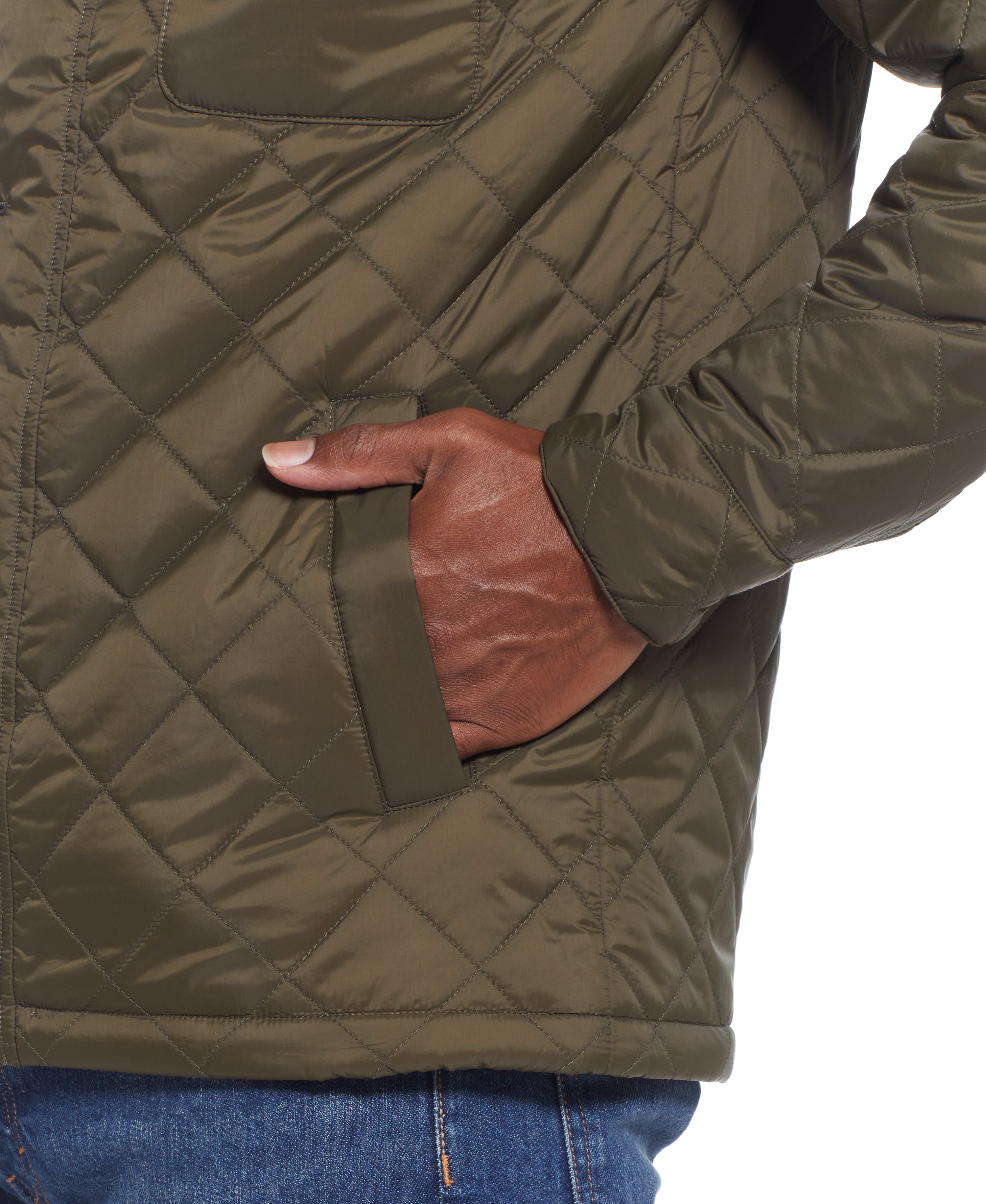 DIAMOND QUILTED NYLON JACKET IN BEECH GREEN