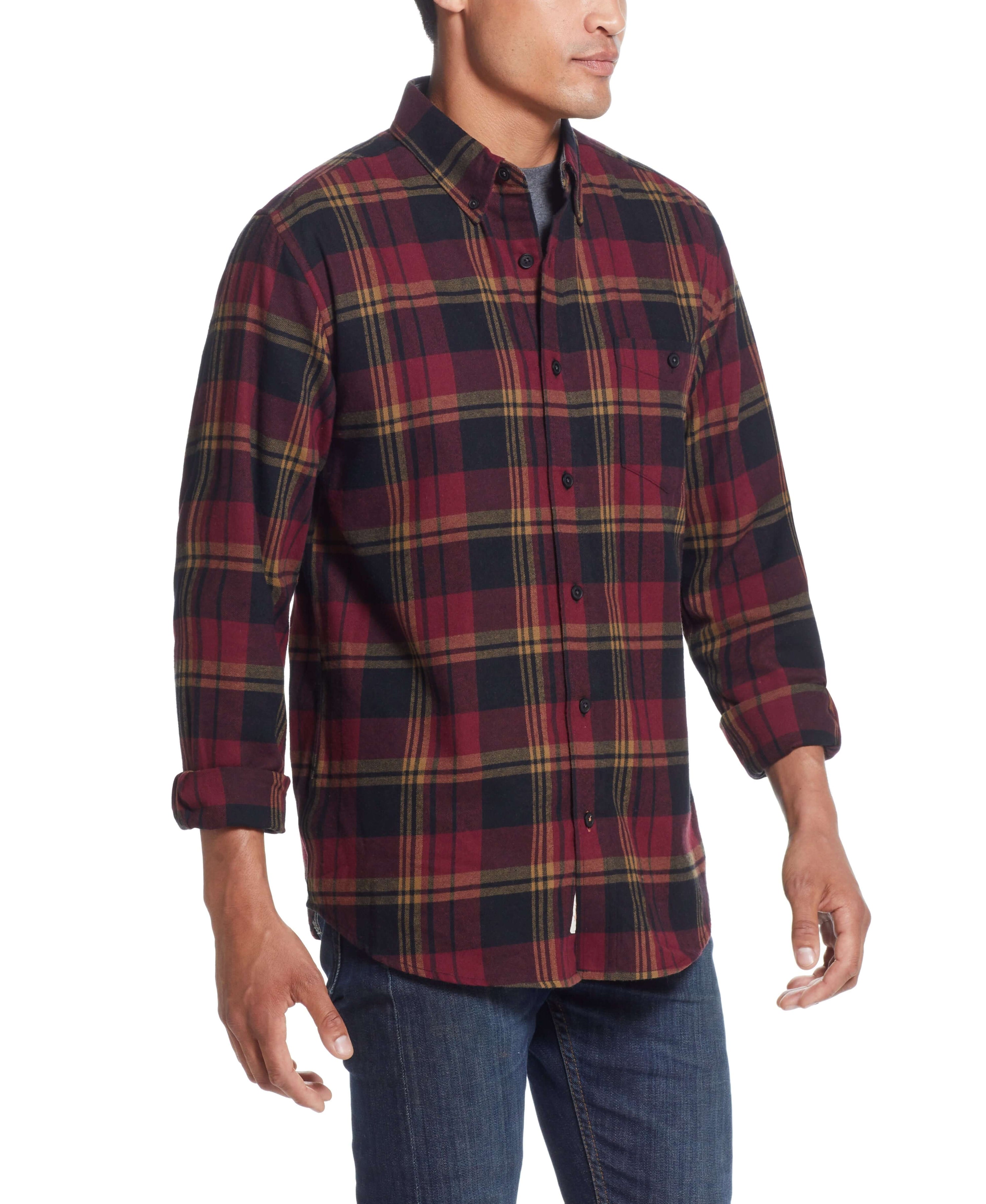 Long Sleeve brushed flannel Shirt IN BEET RED