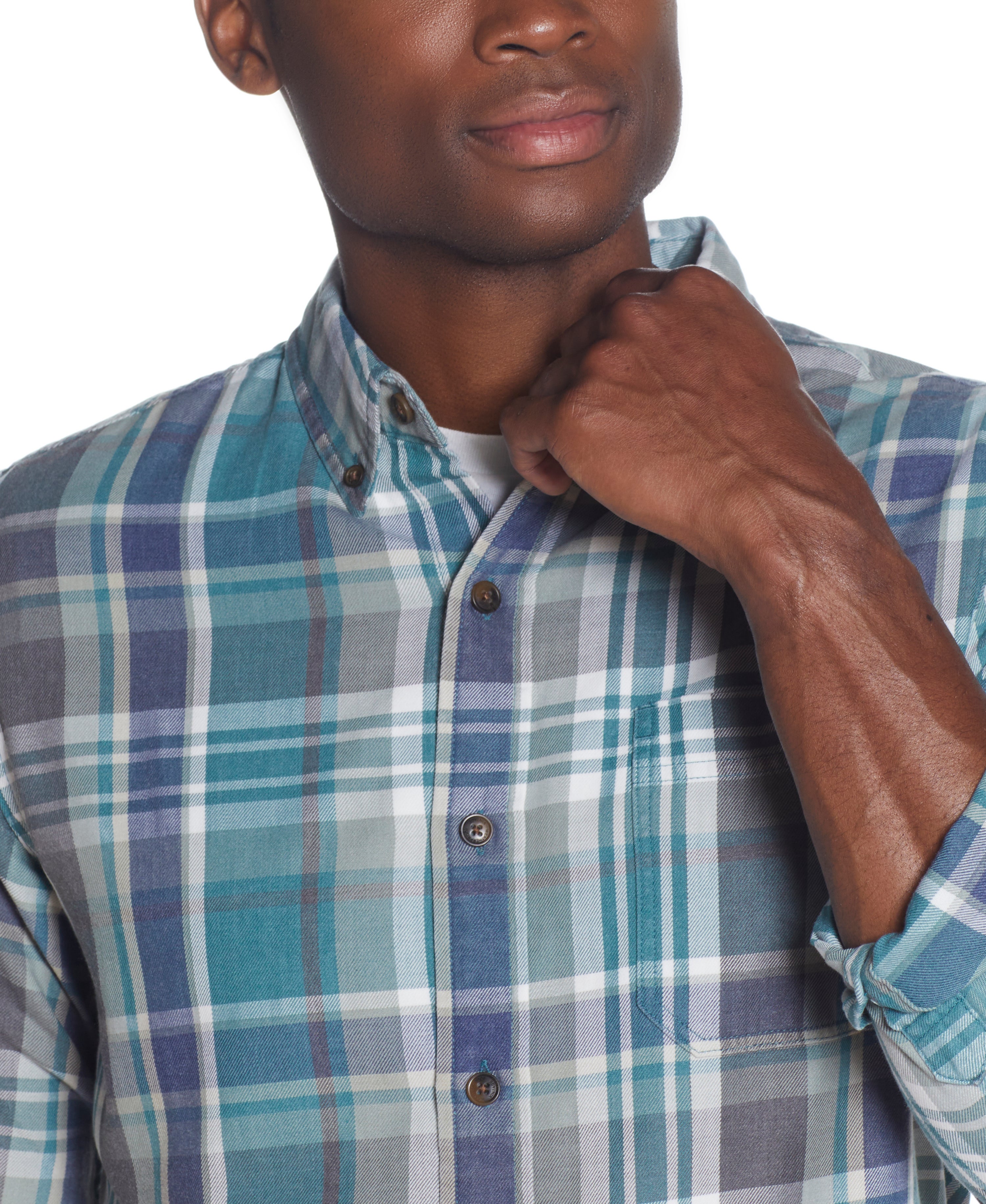 SUPER SOFT FLANNEL BUTTON DOWN IN MINERAL BLUE