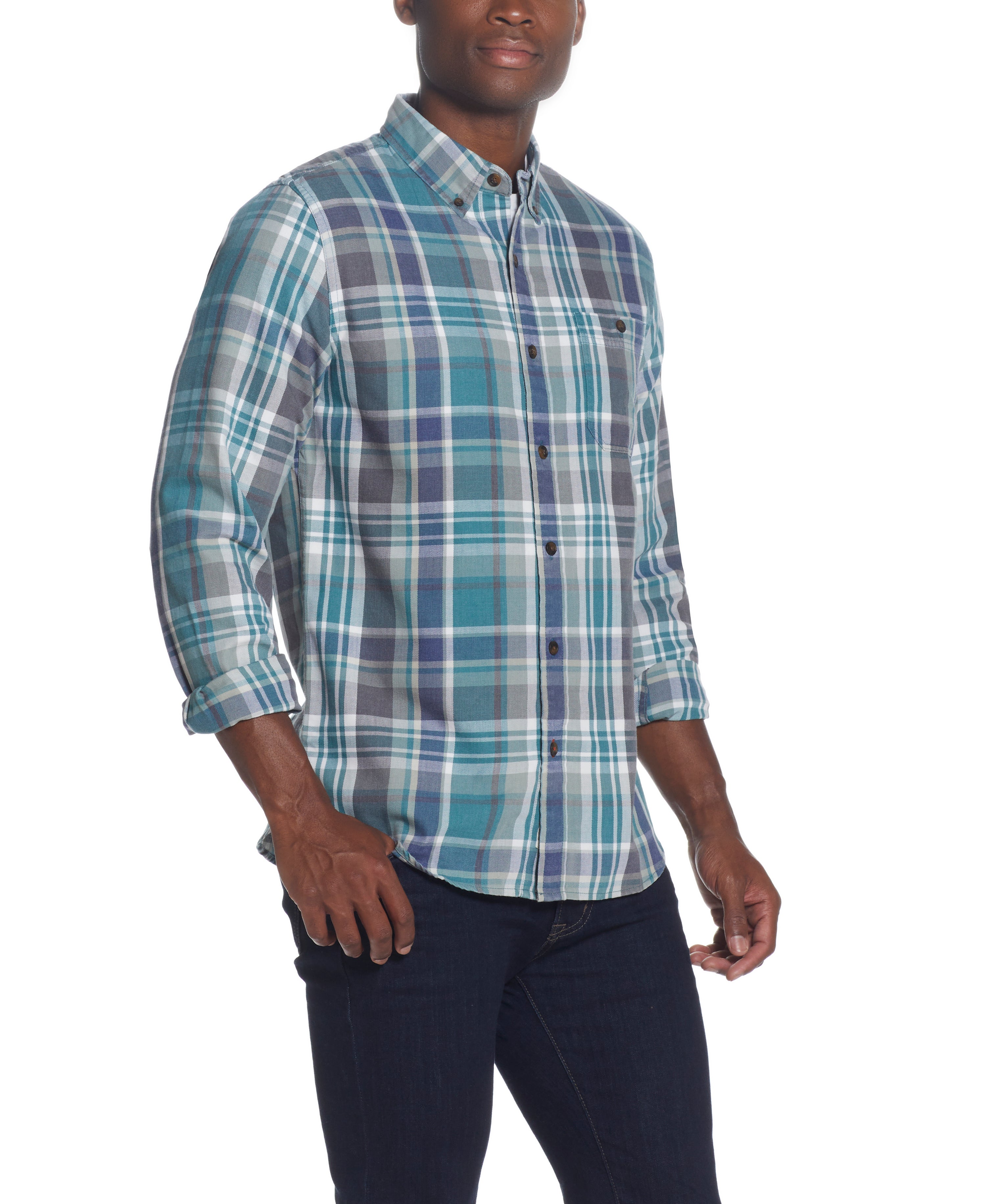 SUPER SOFT FLANNEL BUTTON DOWN IN MINERAL BLUE