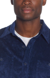 Stretch Corduroy Shirt In Navy